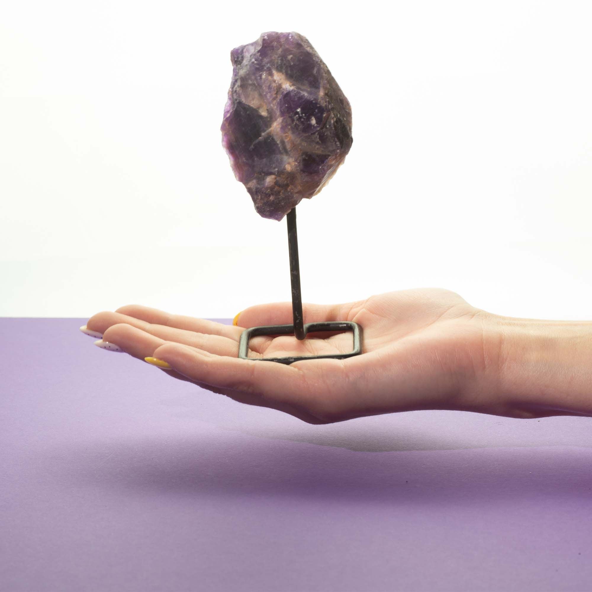 Amethyst Mineral Specimen on Metal Stand for Home Decor Display
