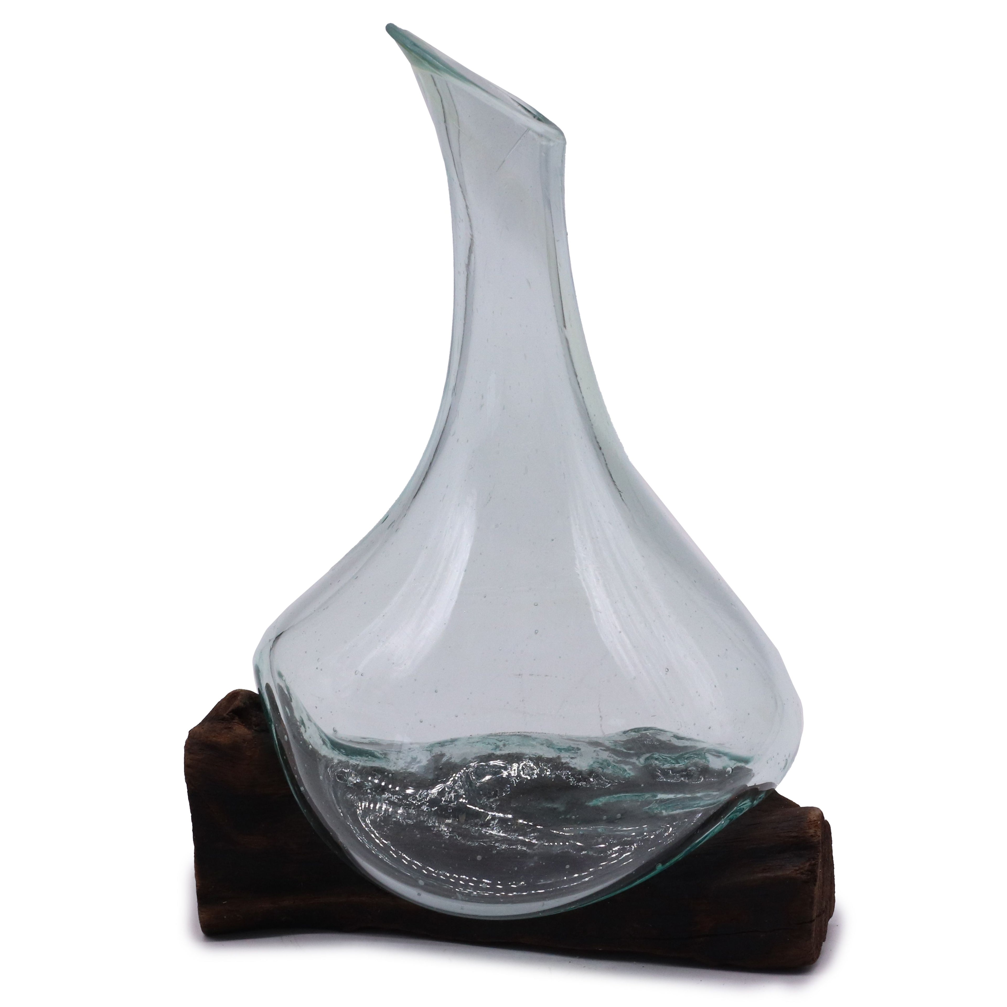 Molten Glass Mini Decanter on Wood Base for Home Display