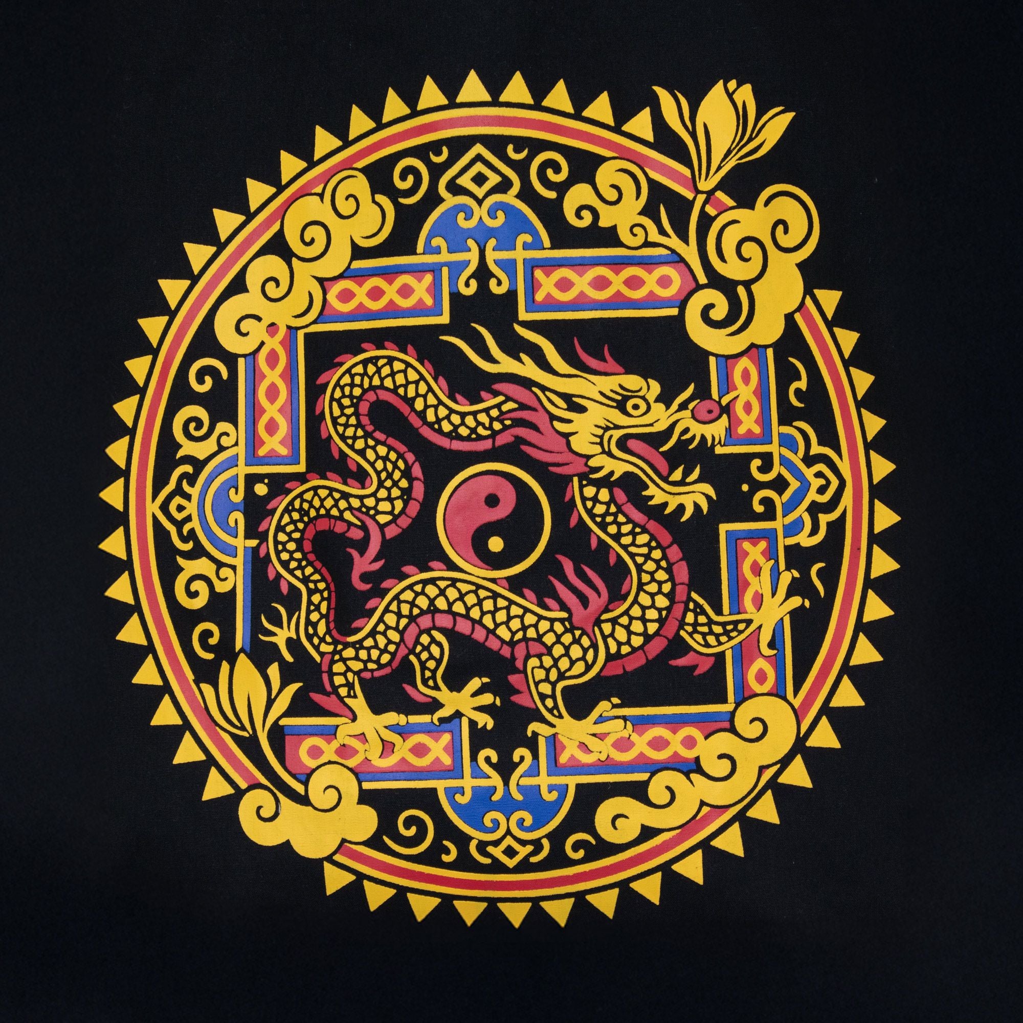 Iconic Classic Tote Bag in Black with Dragon Yin Yang Design
