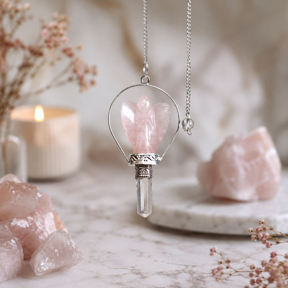 Angel Pendulum with Ring- Rose Quartz