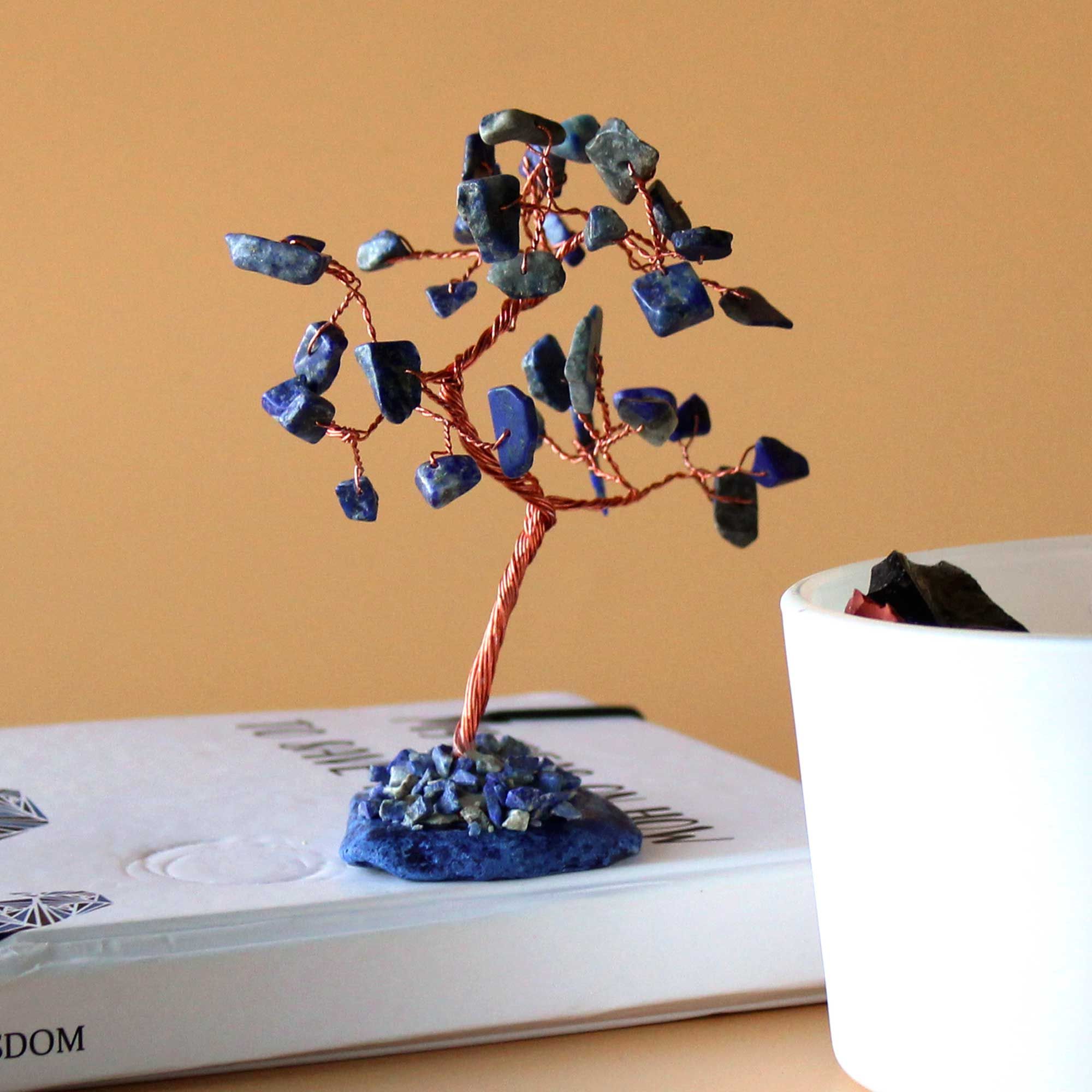 Sodalite Gemstone Tree on Blue Agate Base Unique Décor Piece