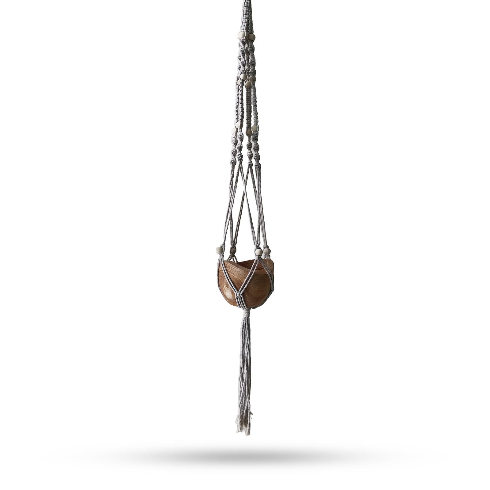 Beige Macrame Pot Holder with Beaded Design for Stylish Displays