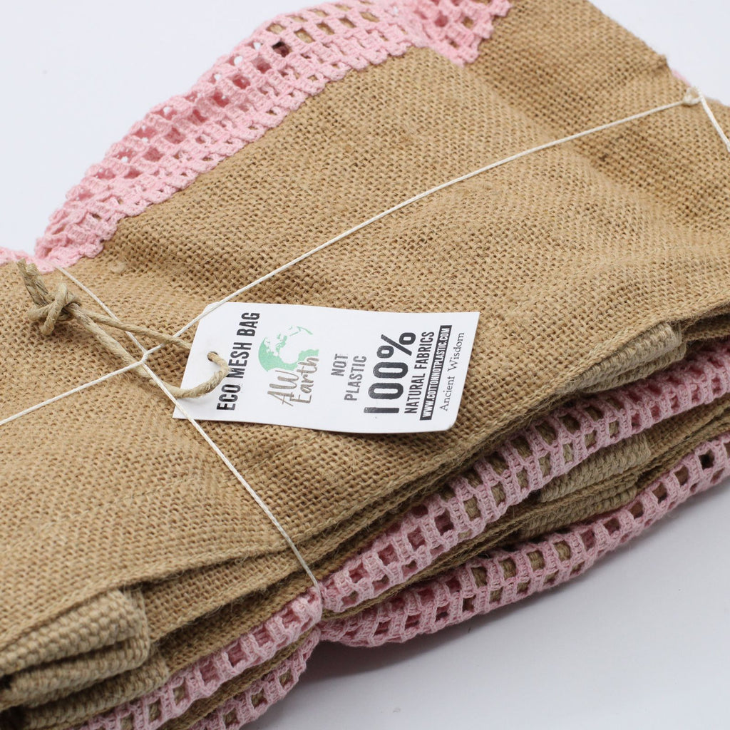 Pure Soft Jute and Cotton Mesh Bag in Elegant Rose Pink Colour