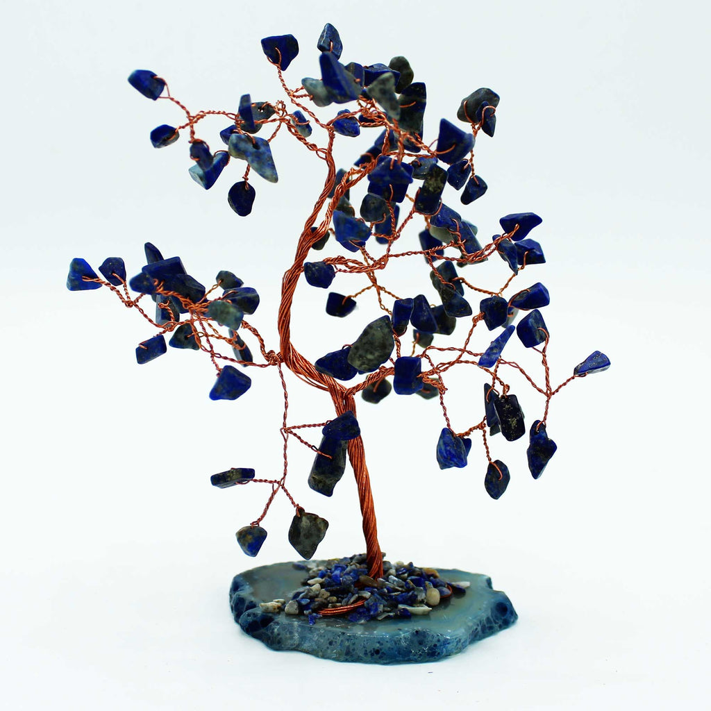 Large Sodalite Gemstone Tree on Blue Agate Base with 100 Stones