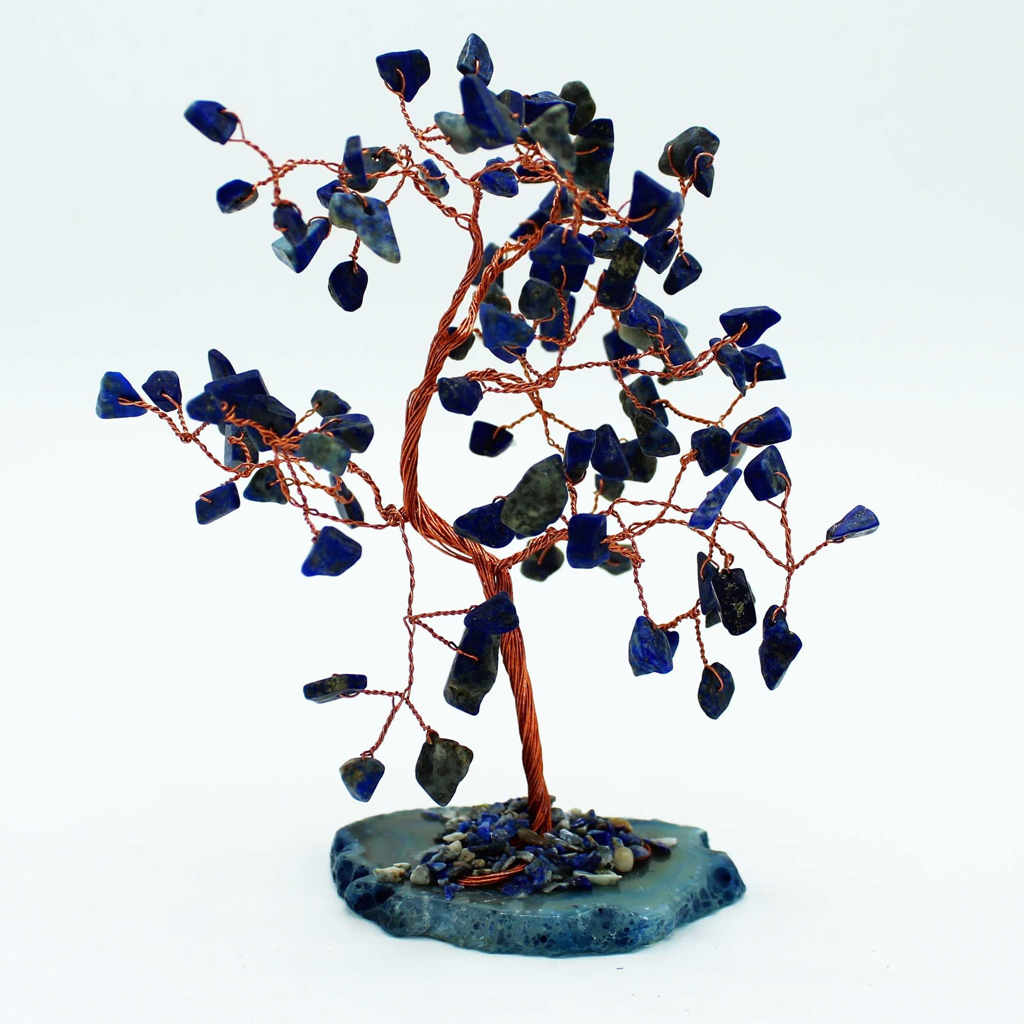 Large Sodalite Gemstone Tree on Blue Agate Base with 100 Stones