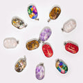 Steel Cased Pendant Ovals with 12 Assorted Gemstone Chips & Shells