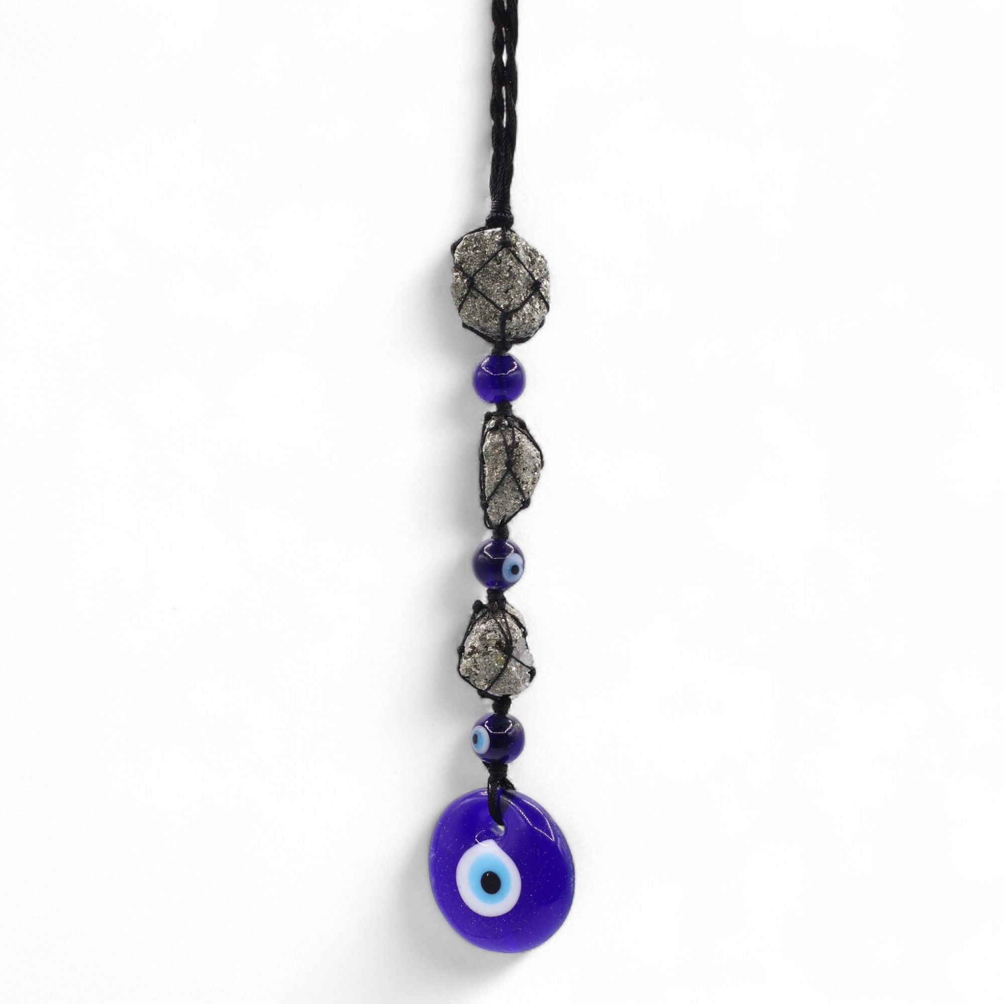 Hanging Stone Pendant with Pyrite Stones and Evil Eye Design