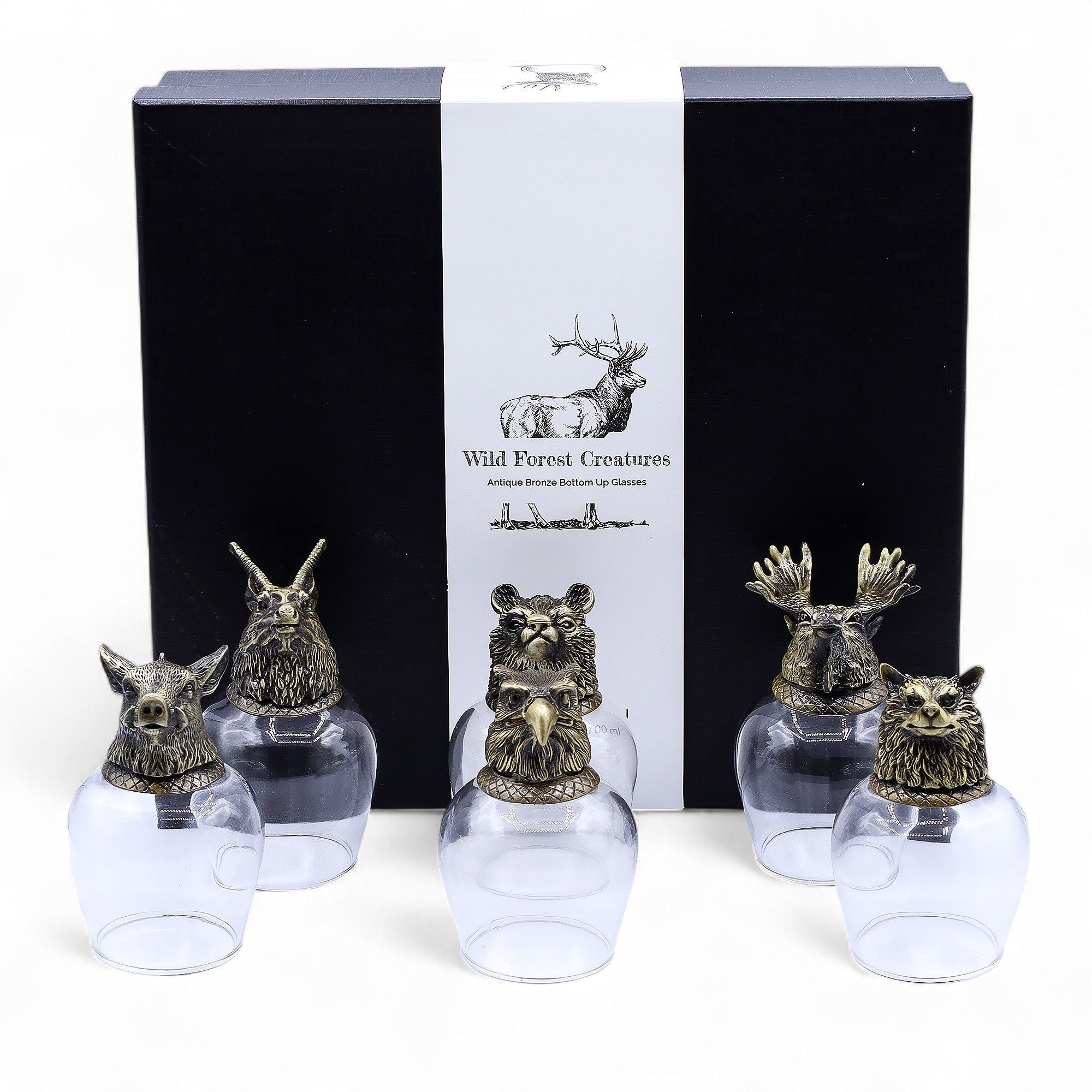 Gift Set of 6 Wild Forest Creatures Glasses in Antique Bronze