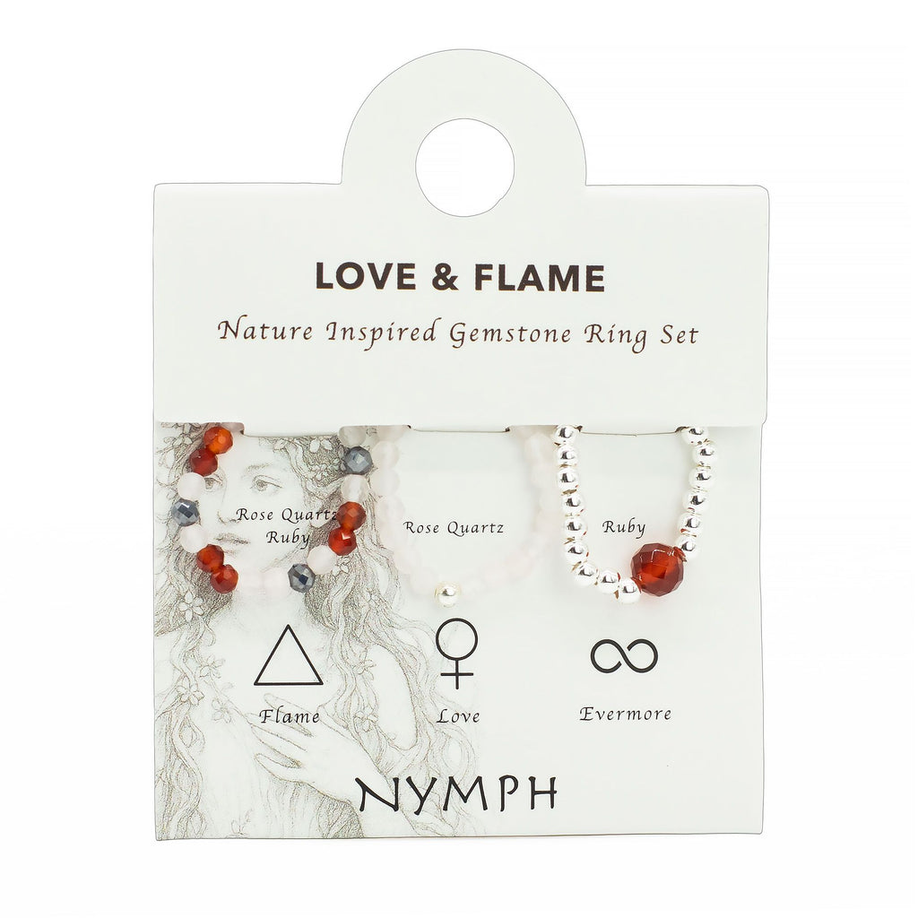 Nymph Spirit Gemstone Ring Set Love & Flame with Rose Quartz