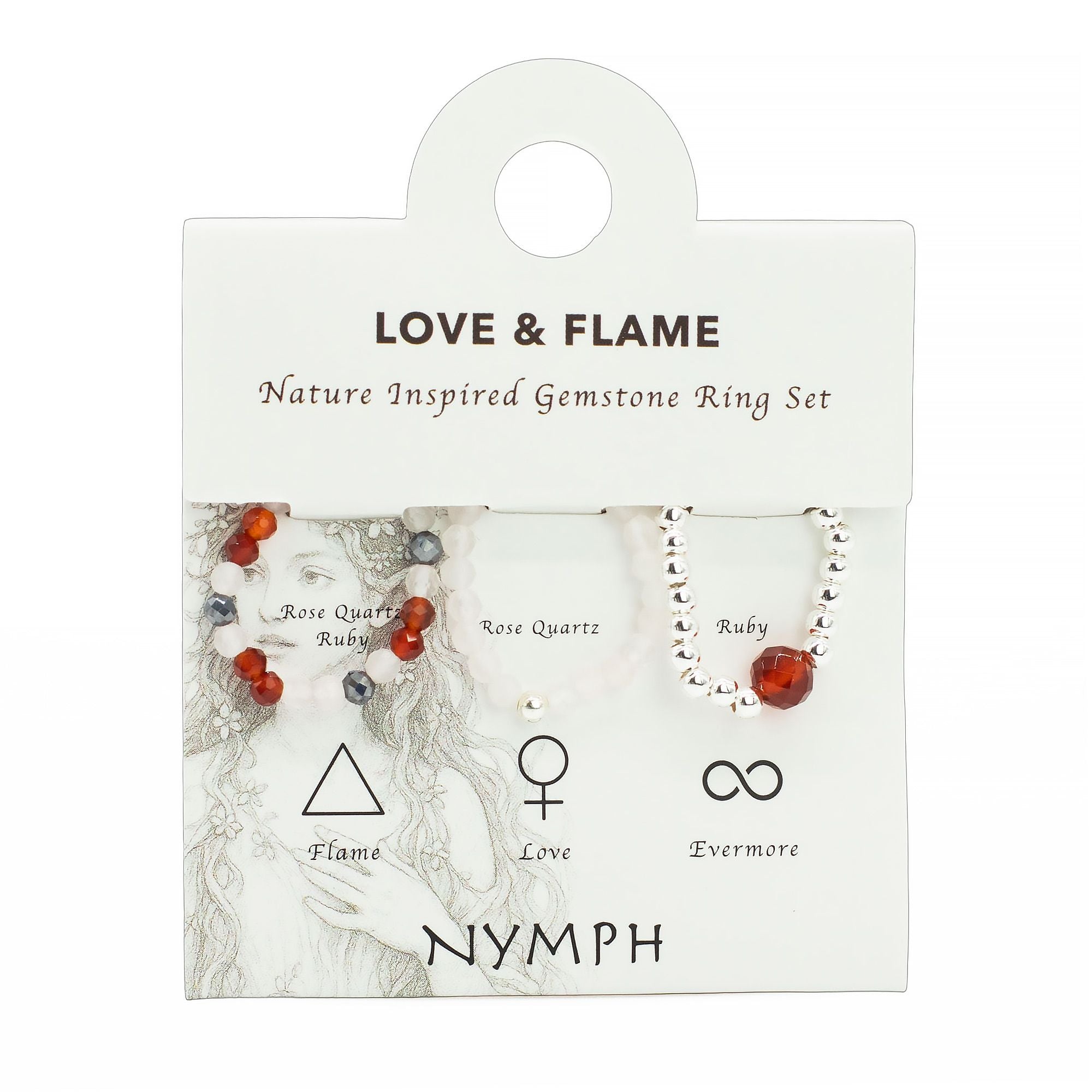 Nymph Spirit Gemstone Ring Set Love & Flame with Rose Quartz