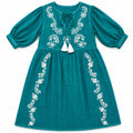 Nomad Sari On the Med Collection Turquoise Dress with Embroidery