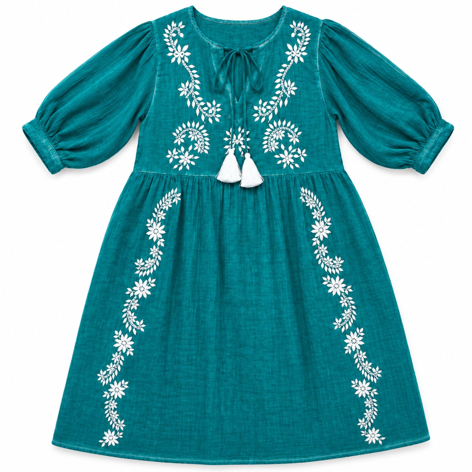 Nomad Sari On the Med Collection Turquoise Dress with Embroidery