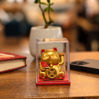 Mini Solar Powered Japanese Lucky Cat in Display Box – Gold