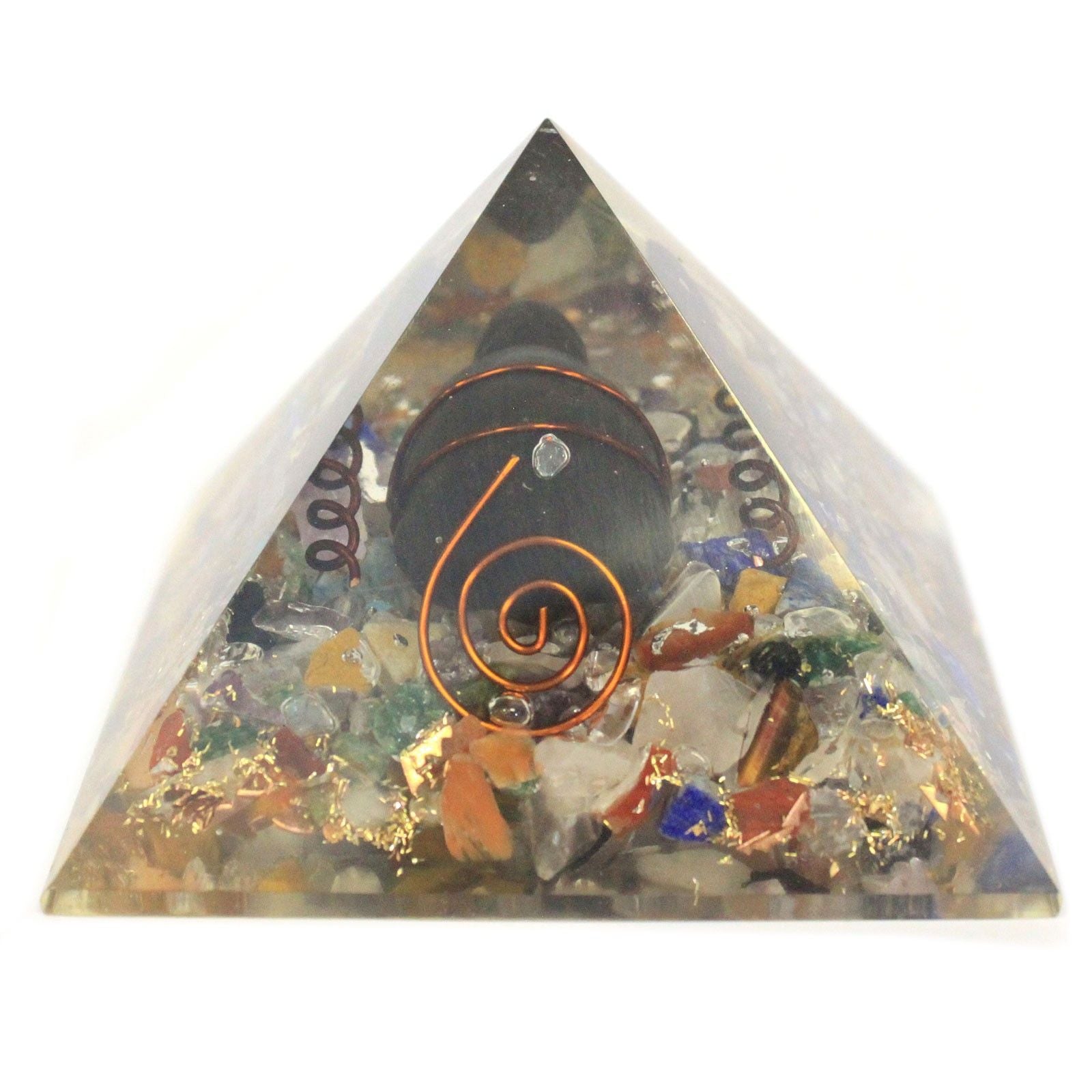 Med Orgonite Pyramid 60mm with Gemchips and Copper Turtle Design