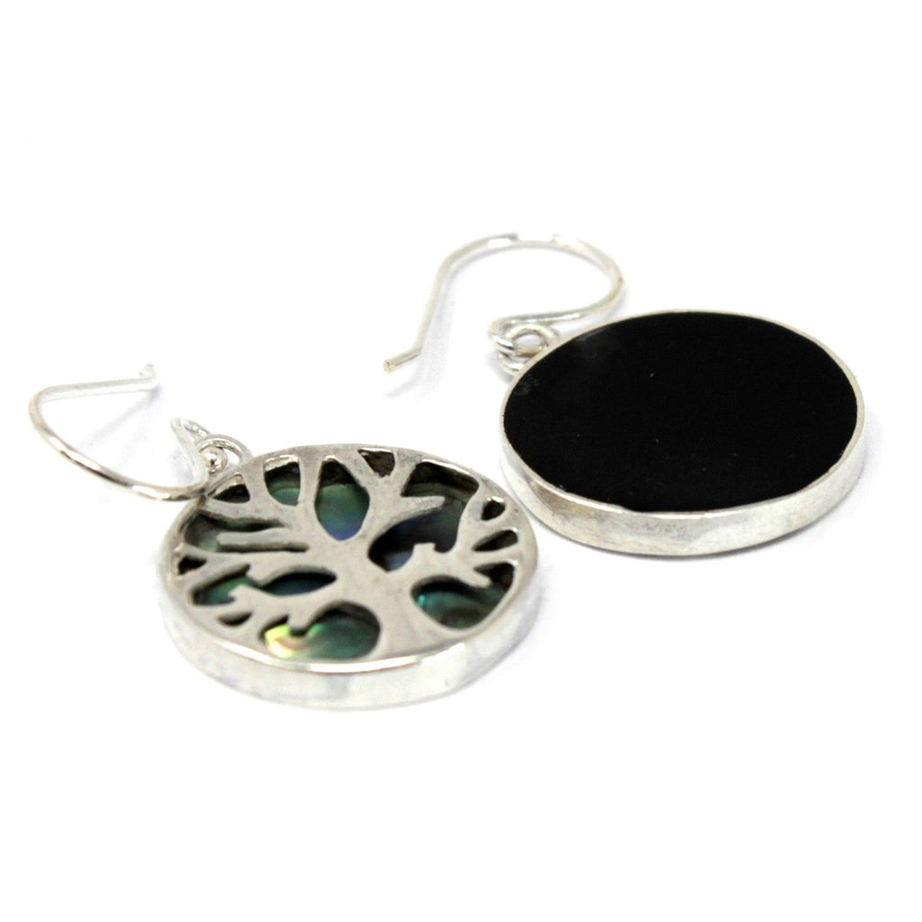 Tree of Life Silver Earrings 15mm with Abalone Inlay Design