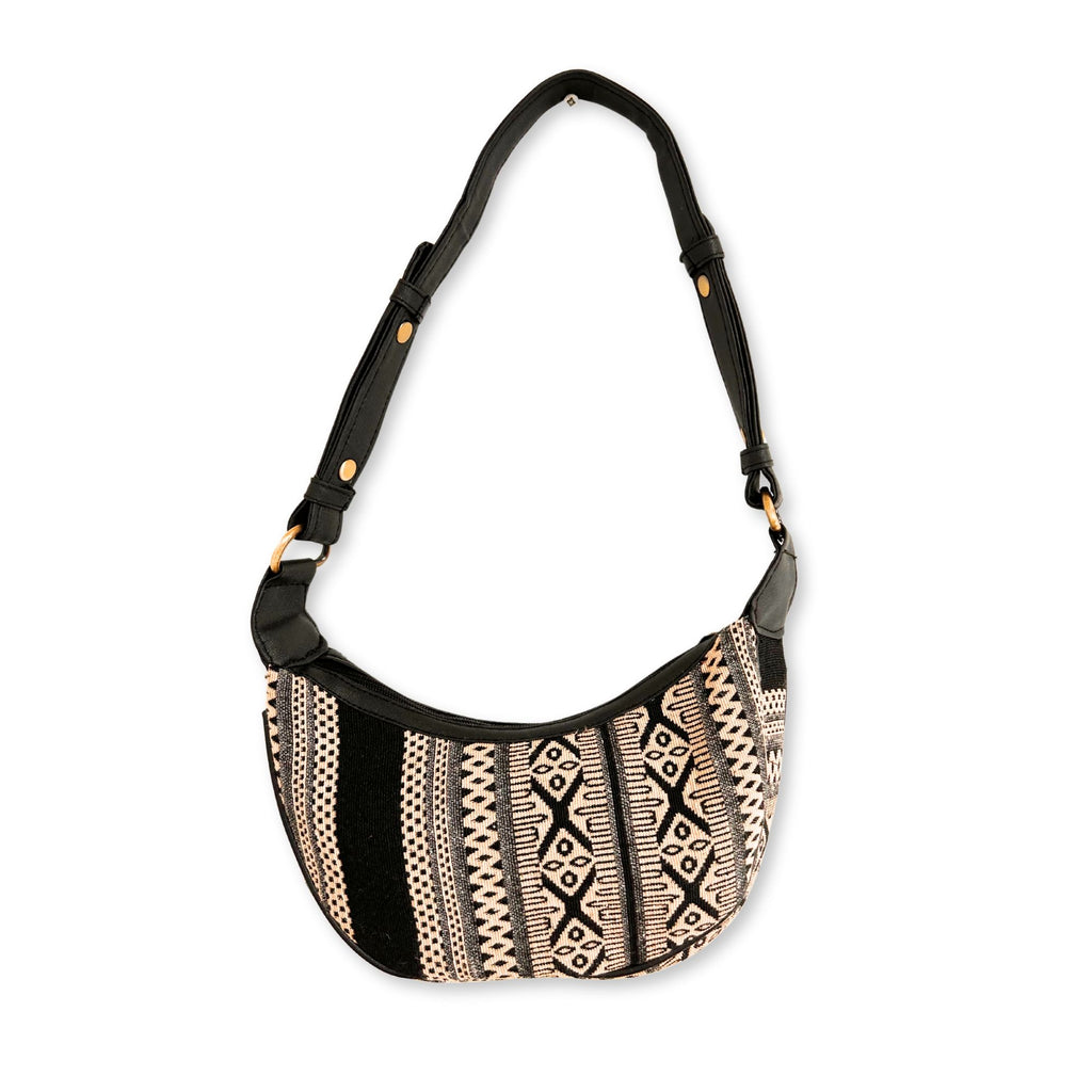 Jacquard Hobo Bag Grey Metro with Black Strap for Everyday Use