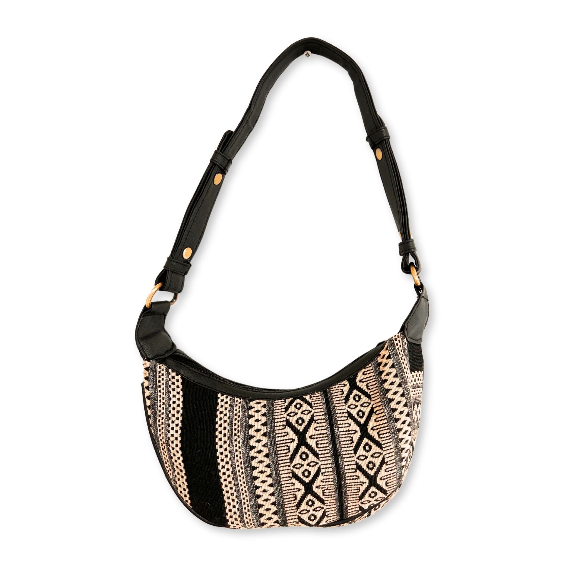 Jacquard Hobo Bag Grey Metro with Black Strap for Everyday Use