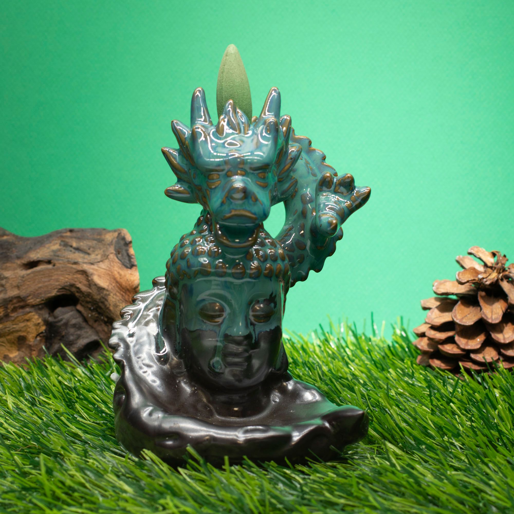 Backflow Incense Burner Dragon Over Buddha for Tranquil Spaces