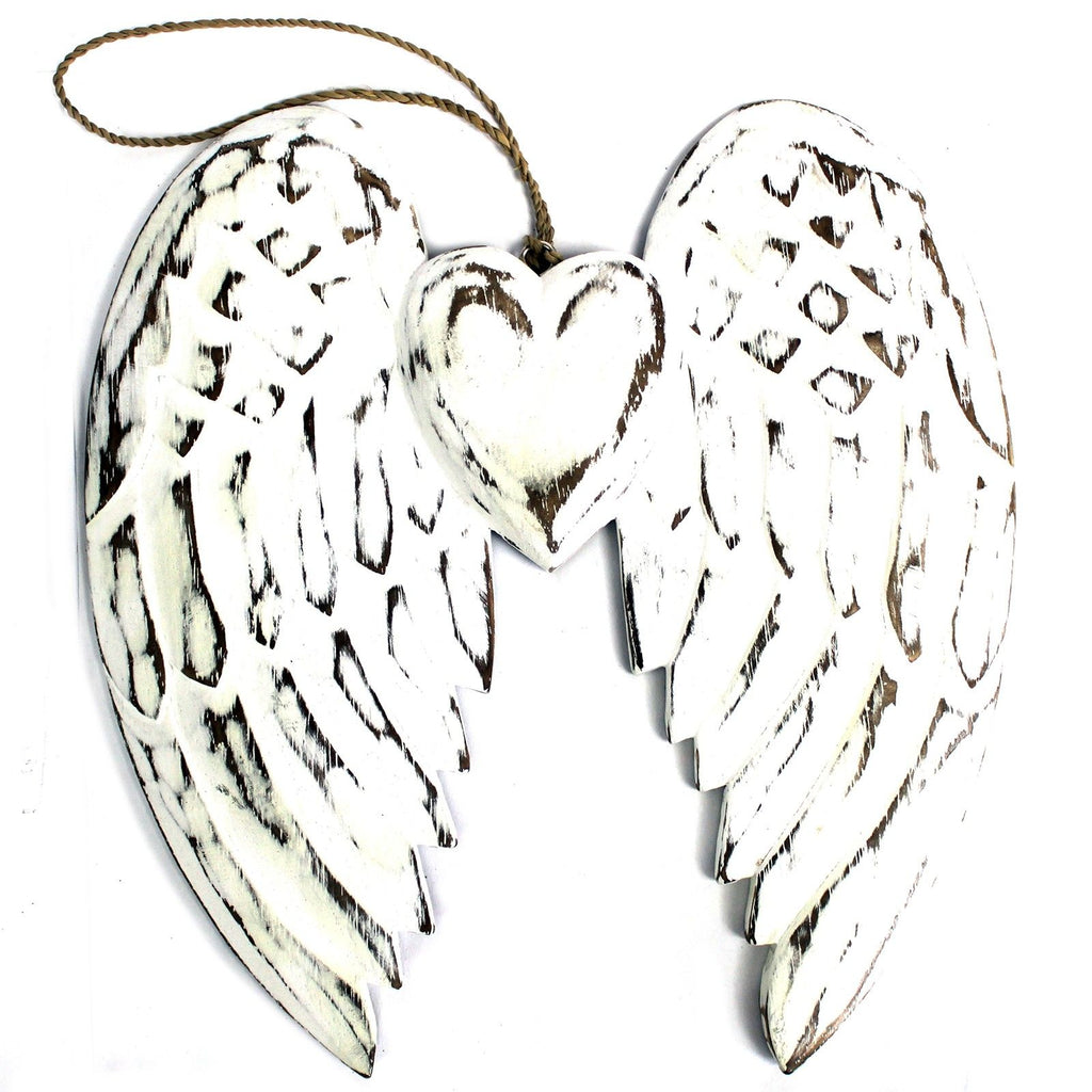 Hand Crafted Double Angel Wing and Heart Decoration 24cm Unique Gift