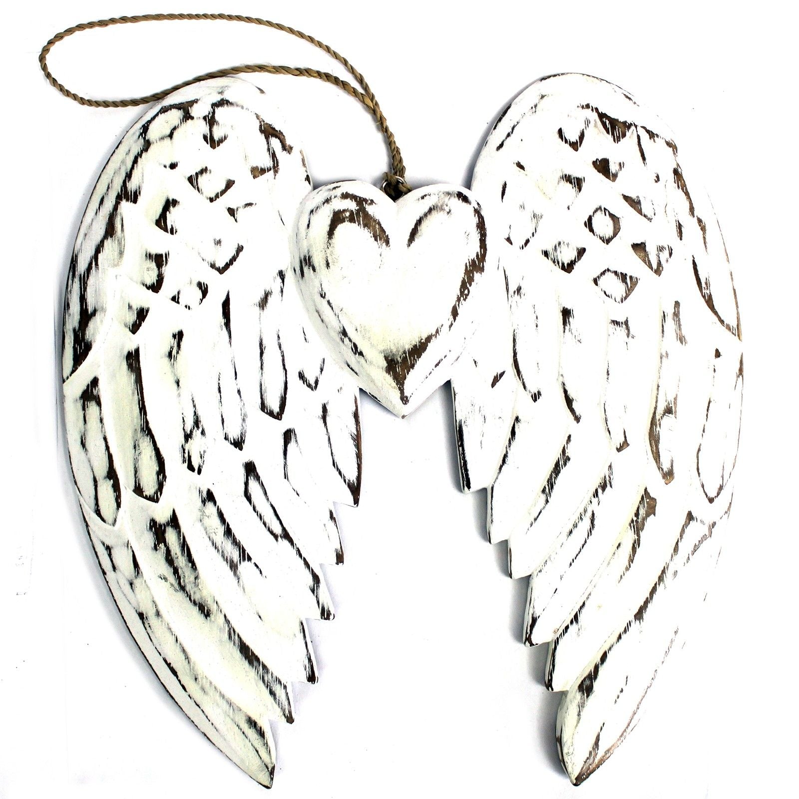 Hand Crafted Double Angel Wing and Heart Decoration 24cm Unique Gift