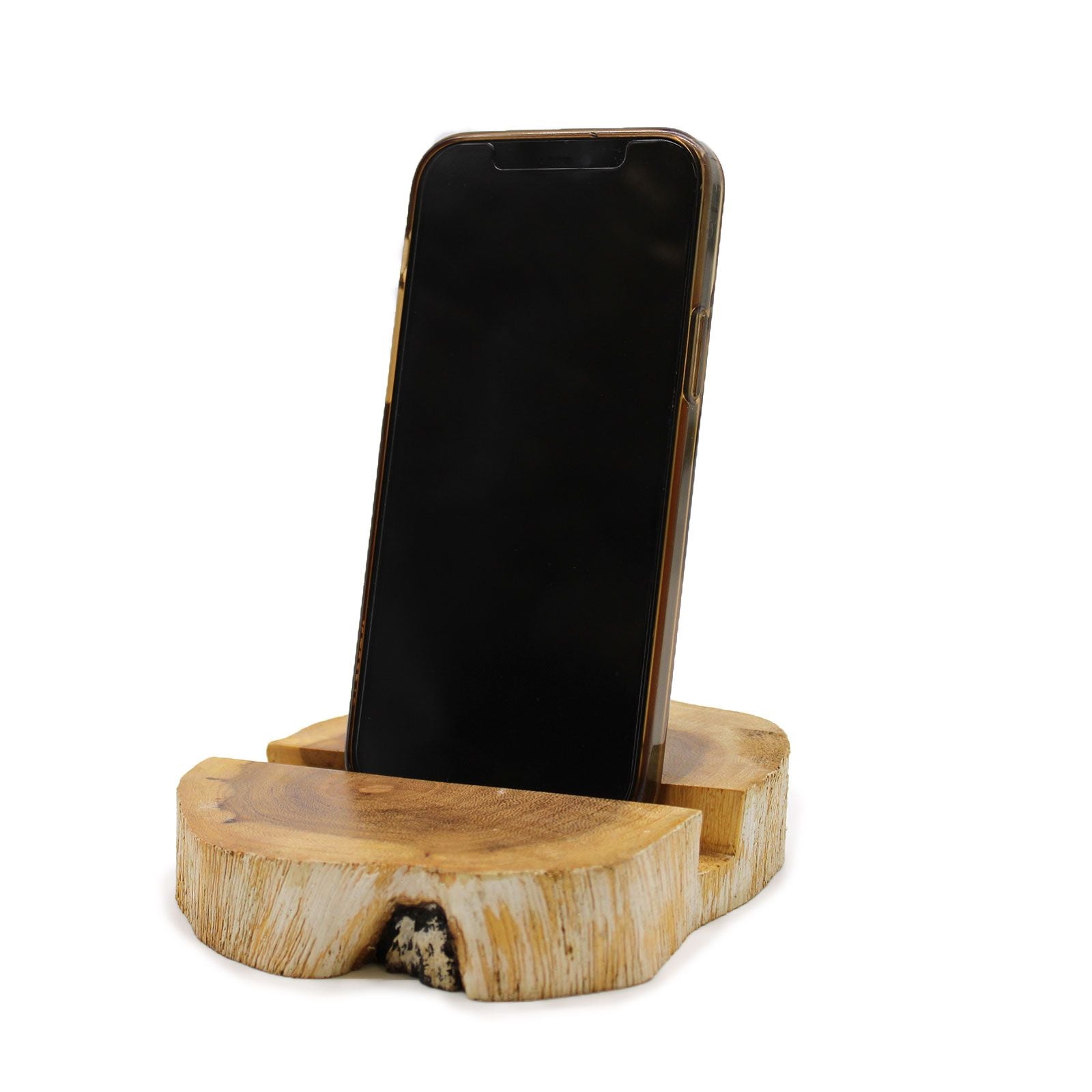 Lrg Gamal Wood Phone Holder with Whitewash Finish for Modern Decor
