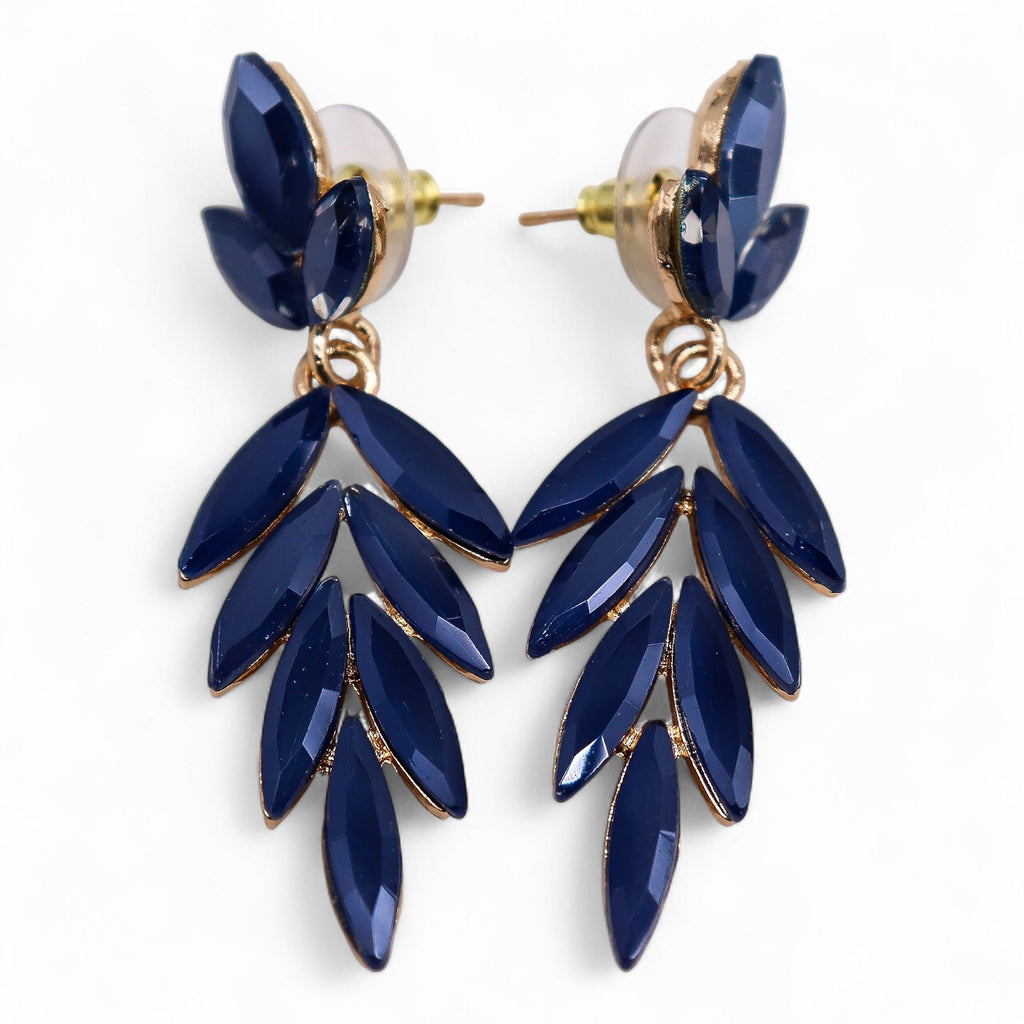 Royal Blue Vintage Glass Long Drop Earrings with Elegant Design