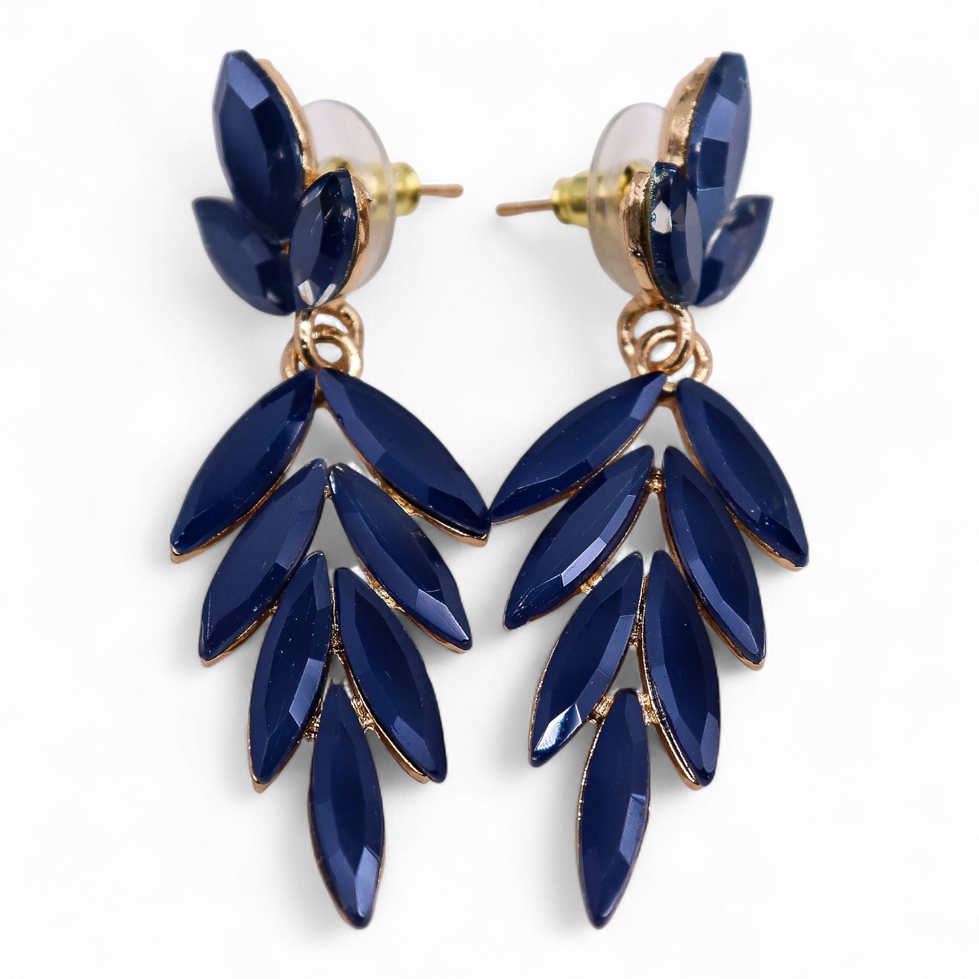 Royal Blue Vintage Glass Long Drop Earrings with Elegant Design