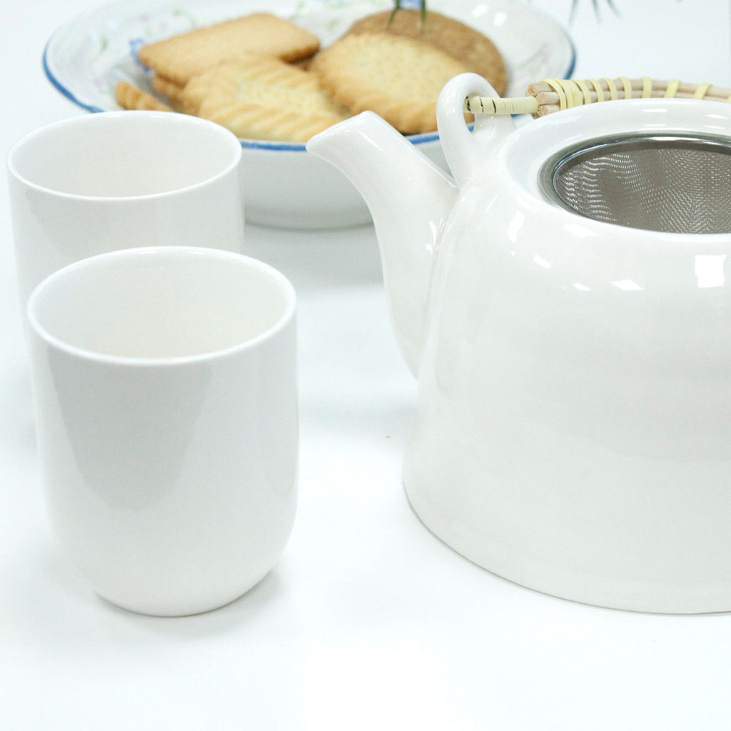 Herbal Teapot Set Classic White with Six Matching Tea Cups