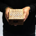 White Washed Wooden Box with Aztec Design for Stylish Storage