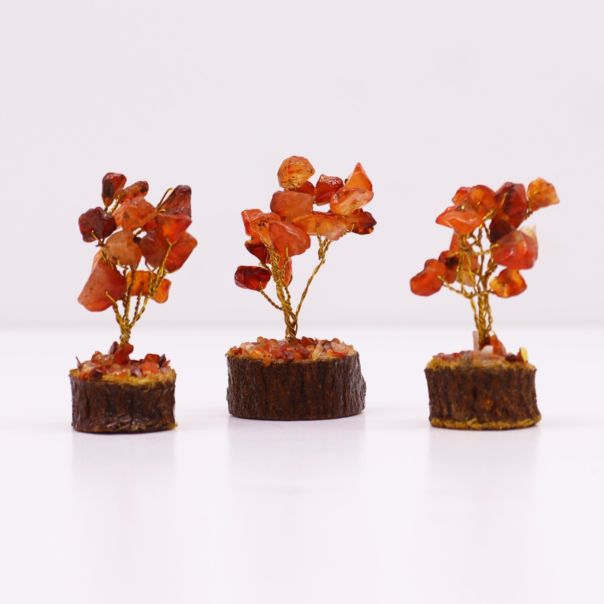 Mini Gemstone Tree on Wood Base with 15 Vibrant Carnelian Stones