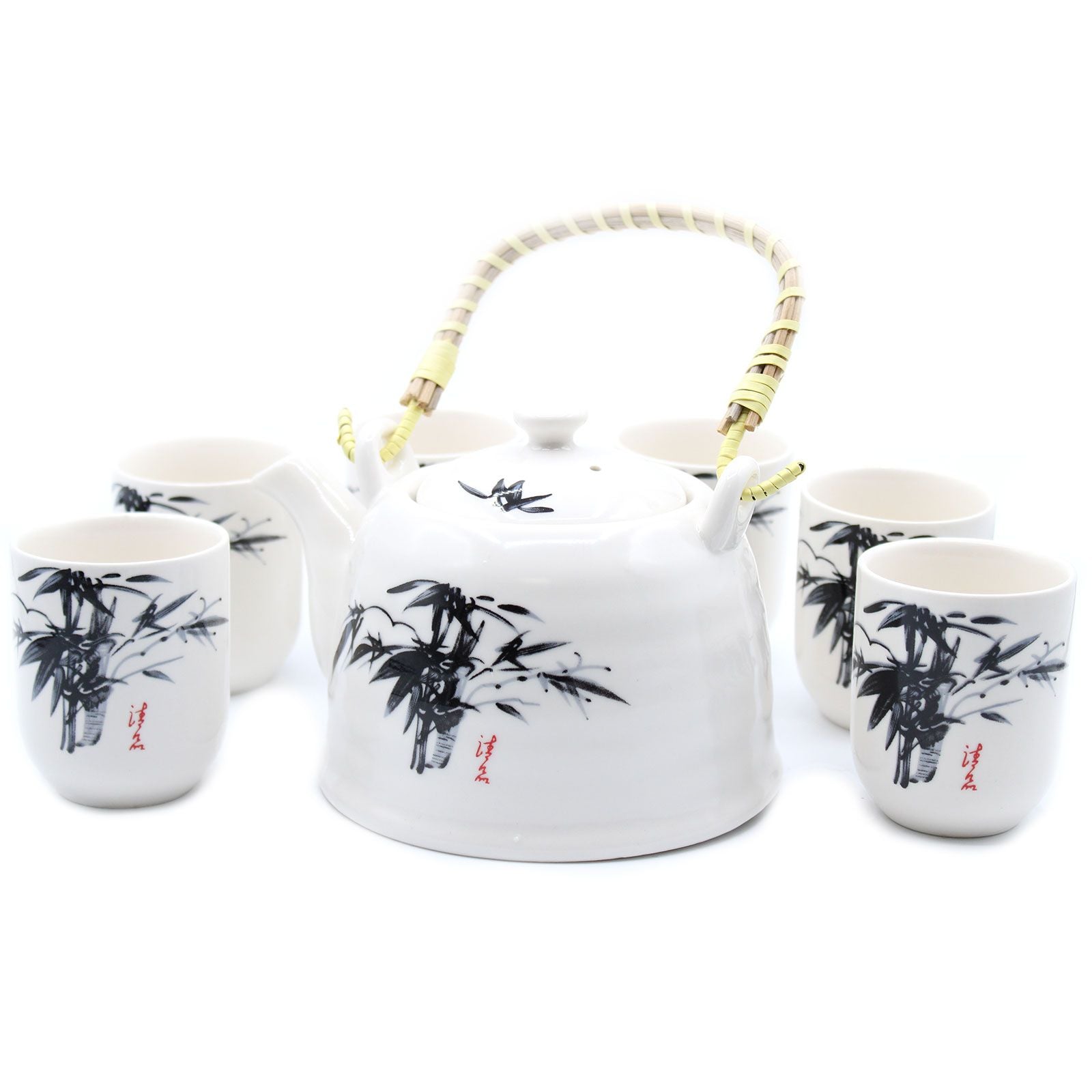 Herbal Teapot Set White Stone Oriental with Matching Cups Gift Set