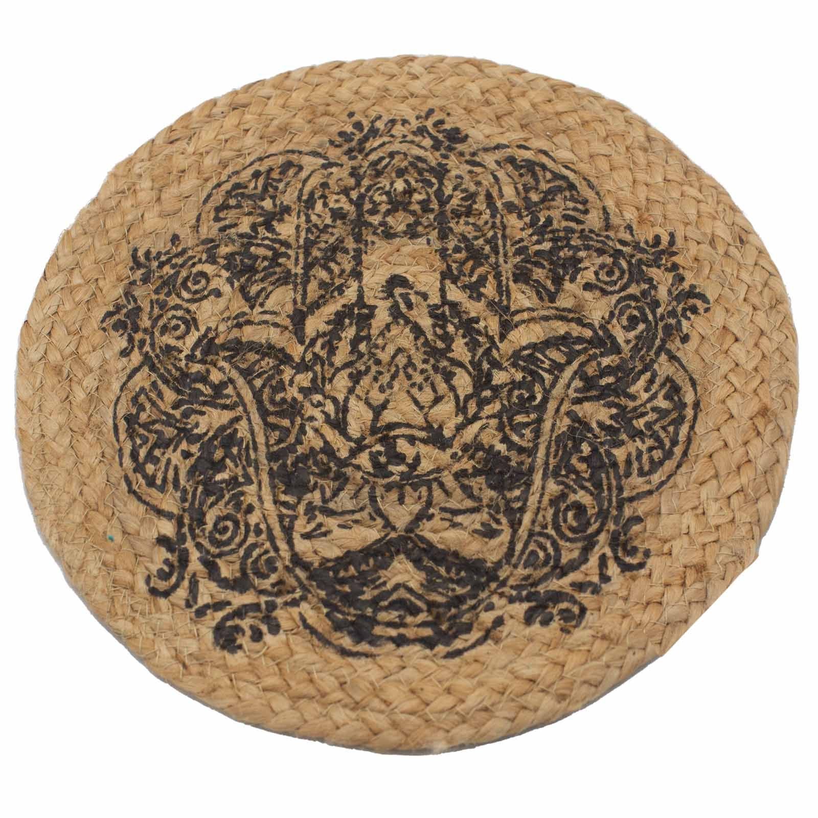 Natural Jute Place Mat with Hamsa Print for Boho Dining Style