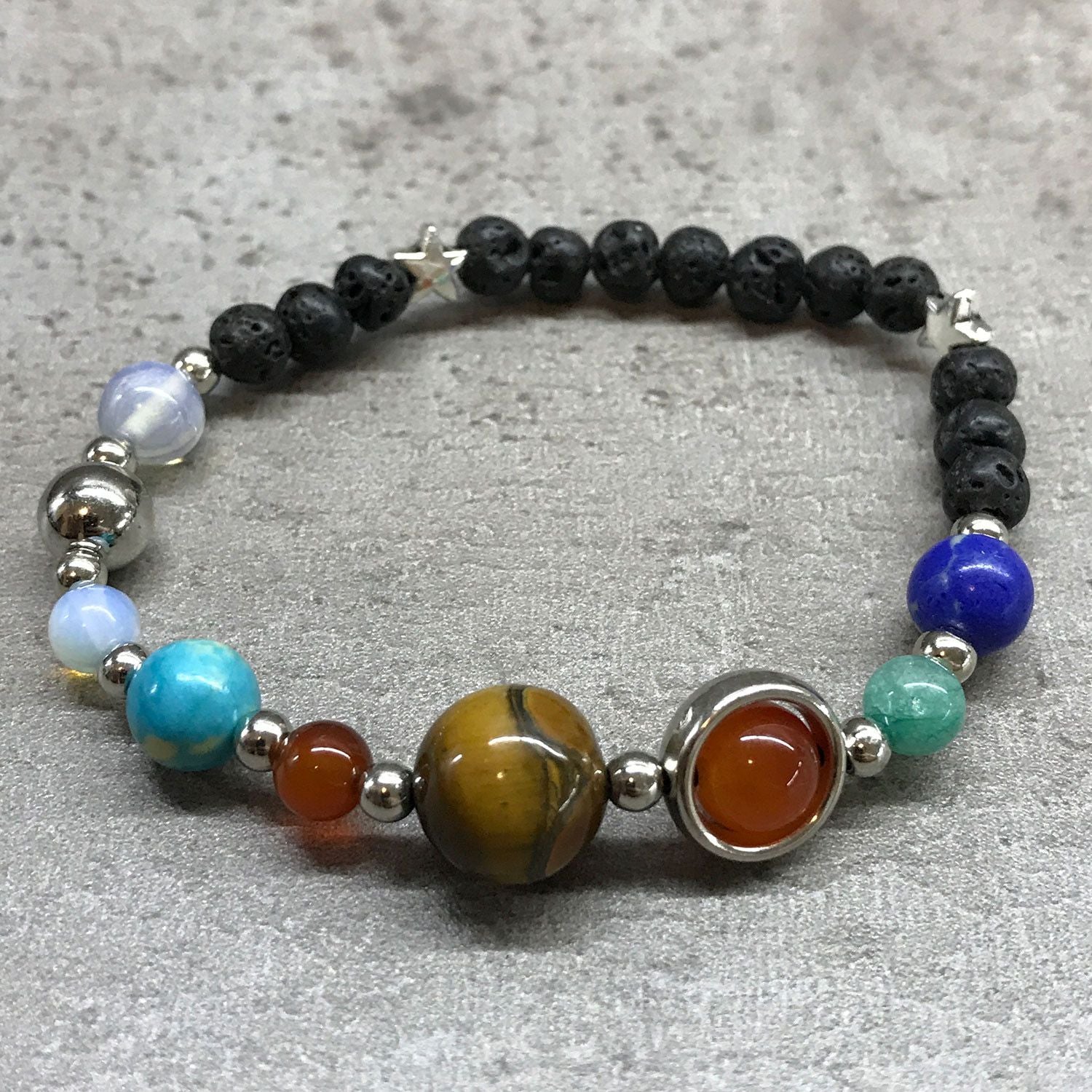 Lava Stone Bracelet Silver Solar System for Aromatherapy Use