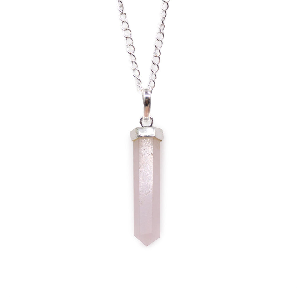 Gemstone Classic Point Pendant with Rose Quartz and Silver Chain
