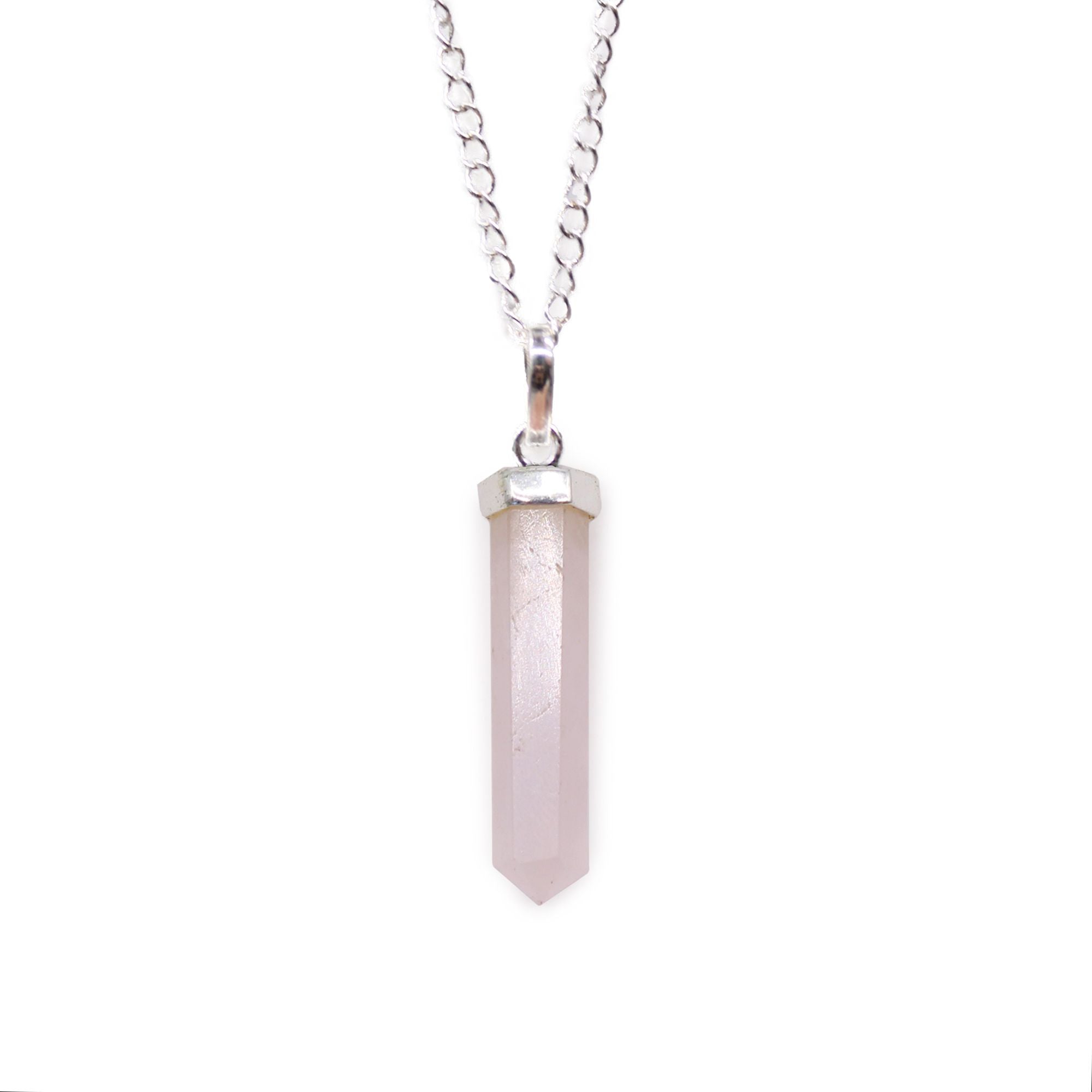 Gemstone Classic Point Pendant with Rose Quartz and Silver Chain