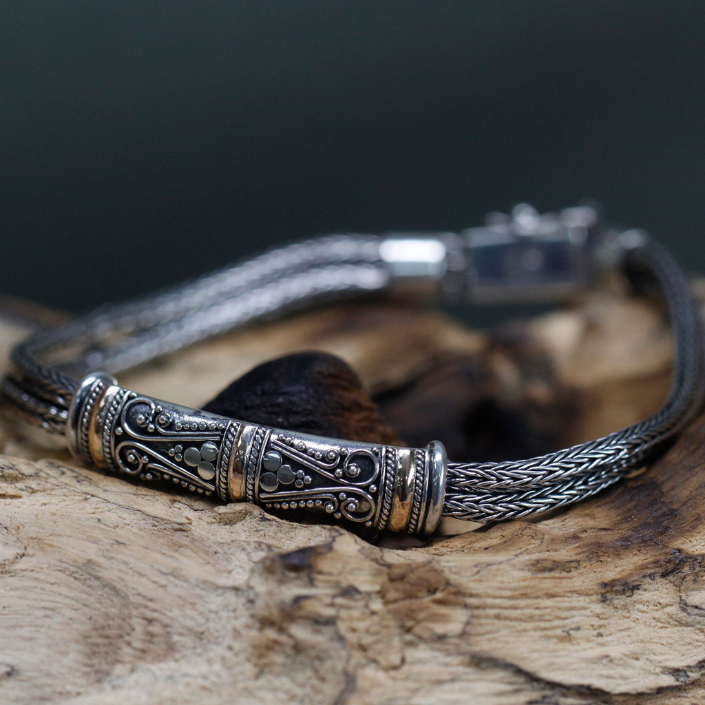 Stylish Silver and Gold Bracelet Unisex Twin Chain for Gifting