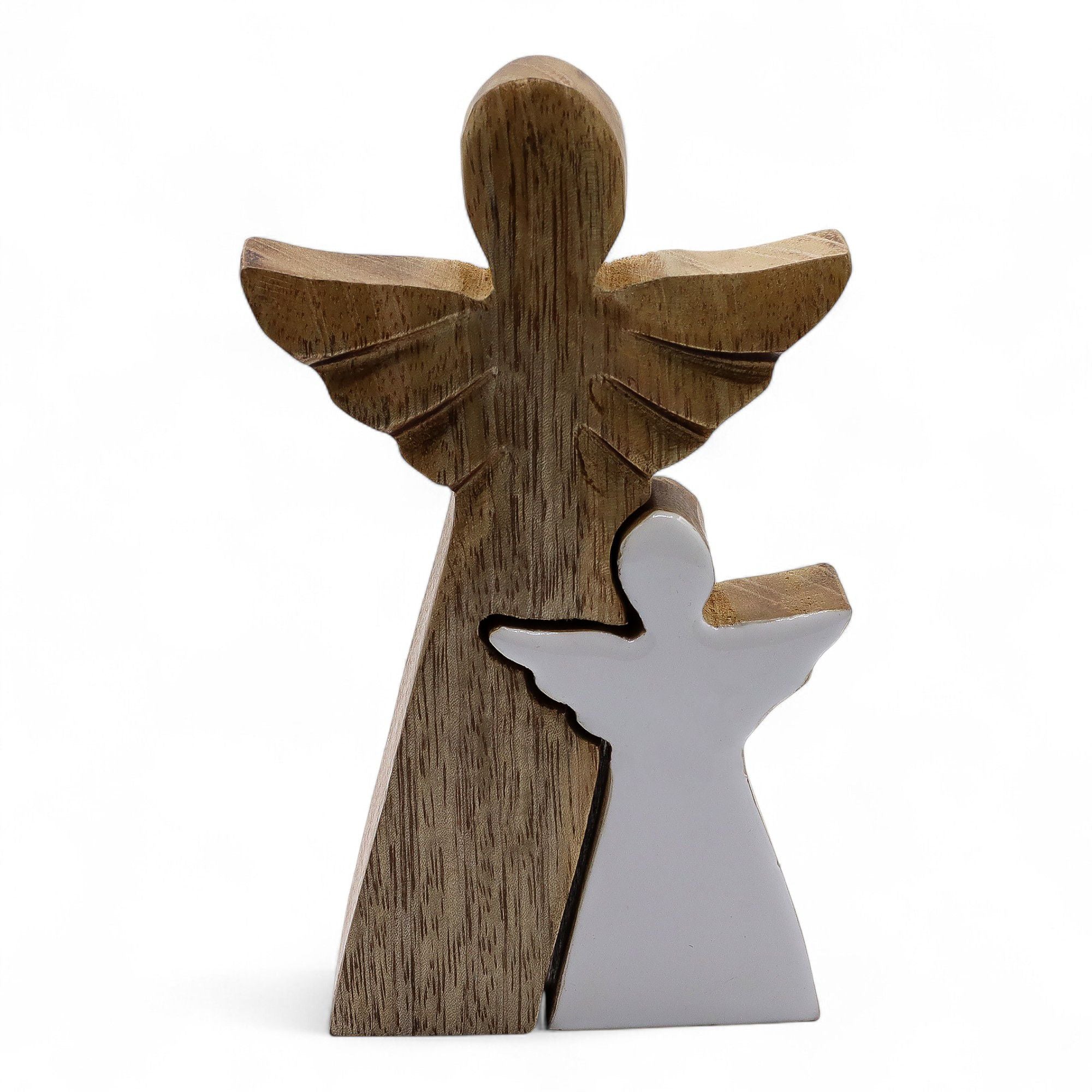 Mango Wood Angel Decorative Accent with White Enamel Finish