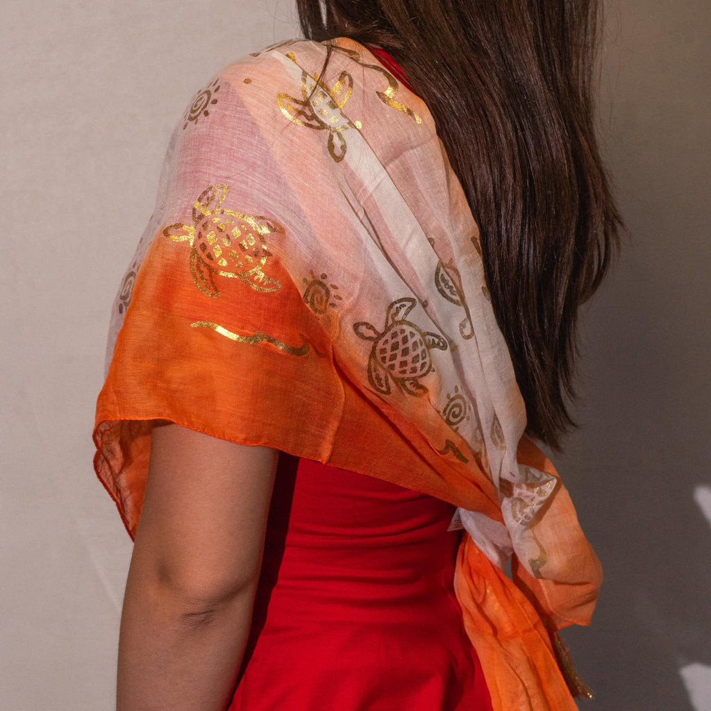 Nomad Sari Summer Turtle Print Scarf in Coral for Stylish Looks