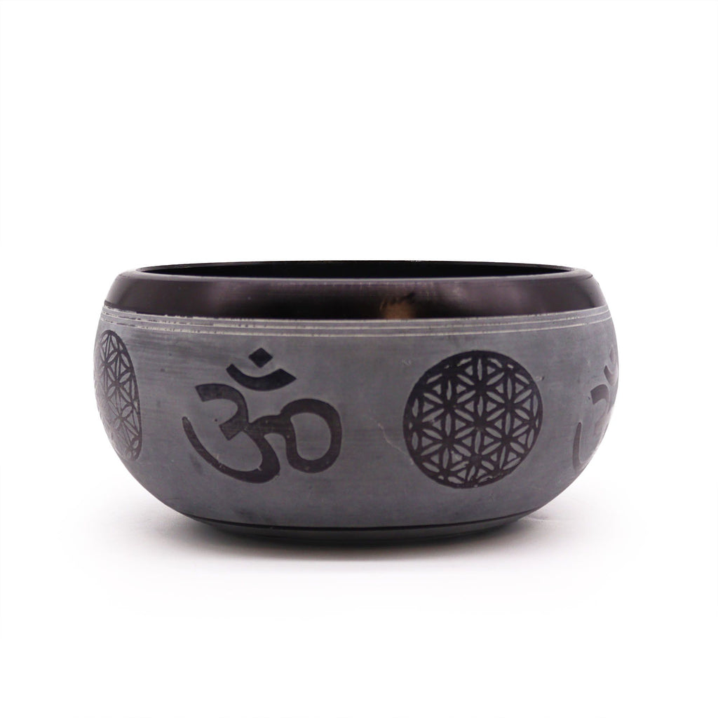 Earth Powder Singing Bowl 16cm with Om Five Buddha Design Art