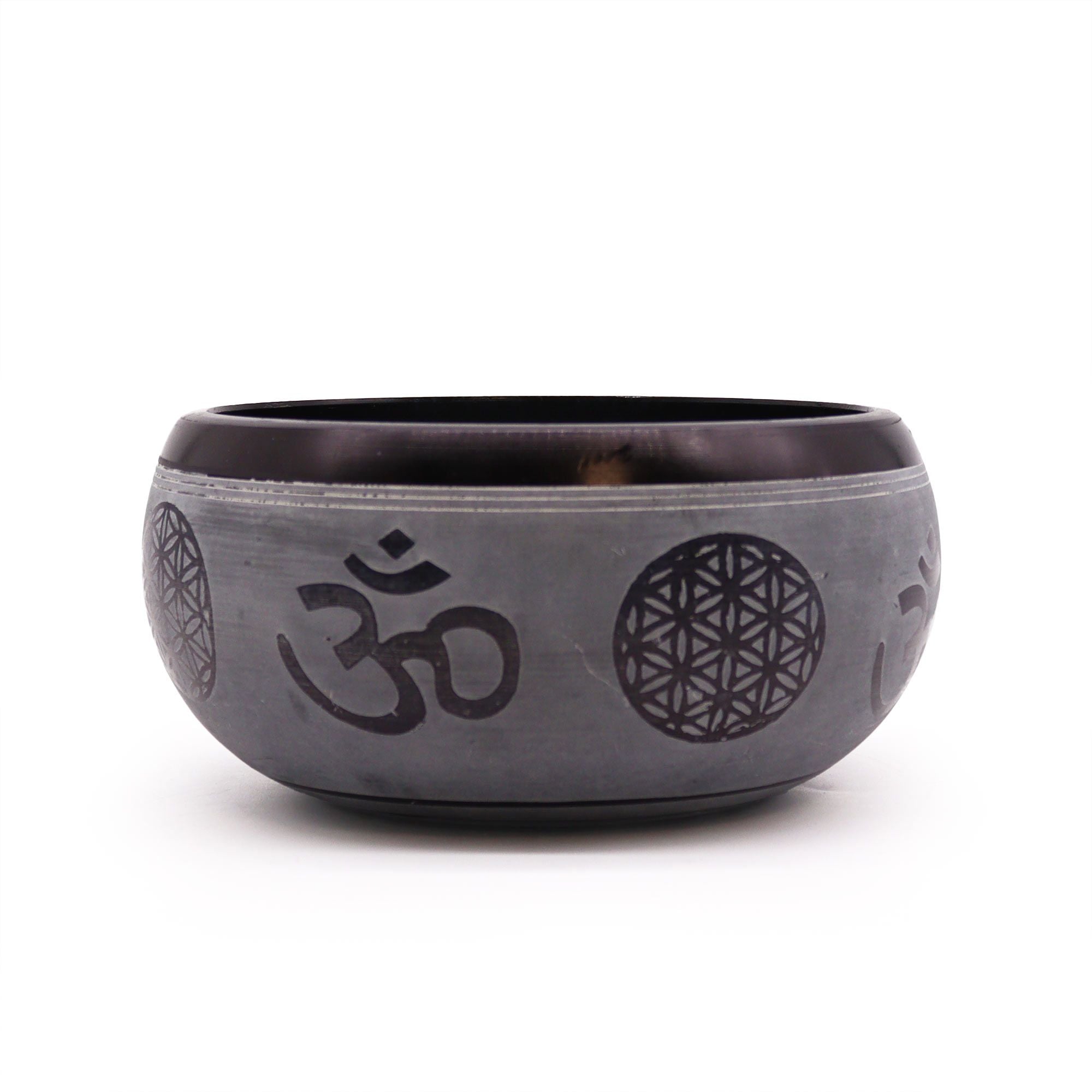 Earth Powder Singing Bowl 16cm with Om Five Buddha Design Art