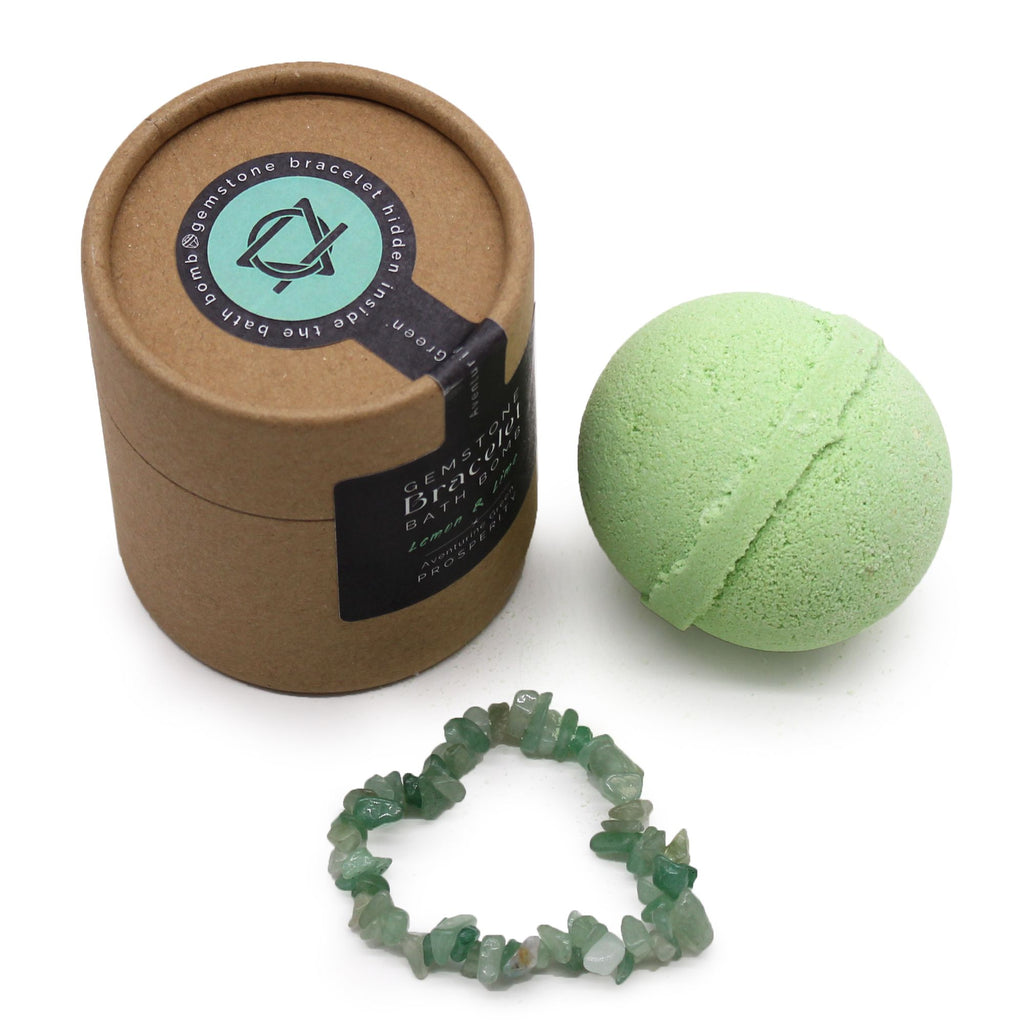 Green Aventurine Gem Bracelet Bath Bomb with Lemon & Lime Scent