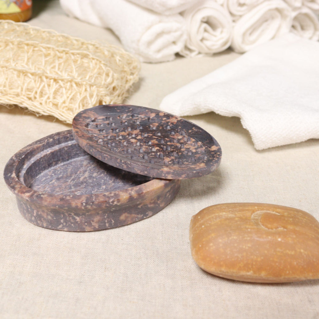 Classic Oval Soapstone Soap Dish & Drainer for Elegant Bathrooms