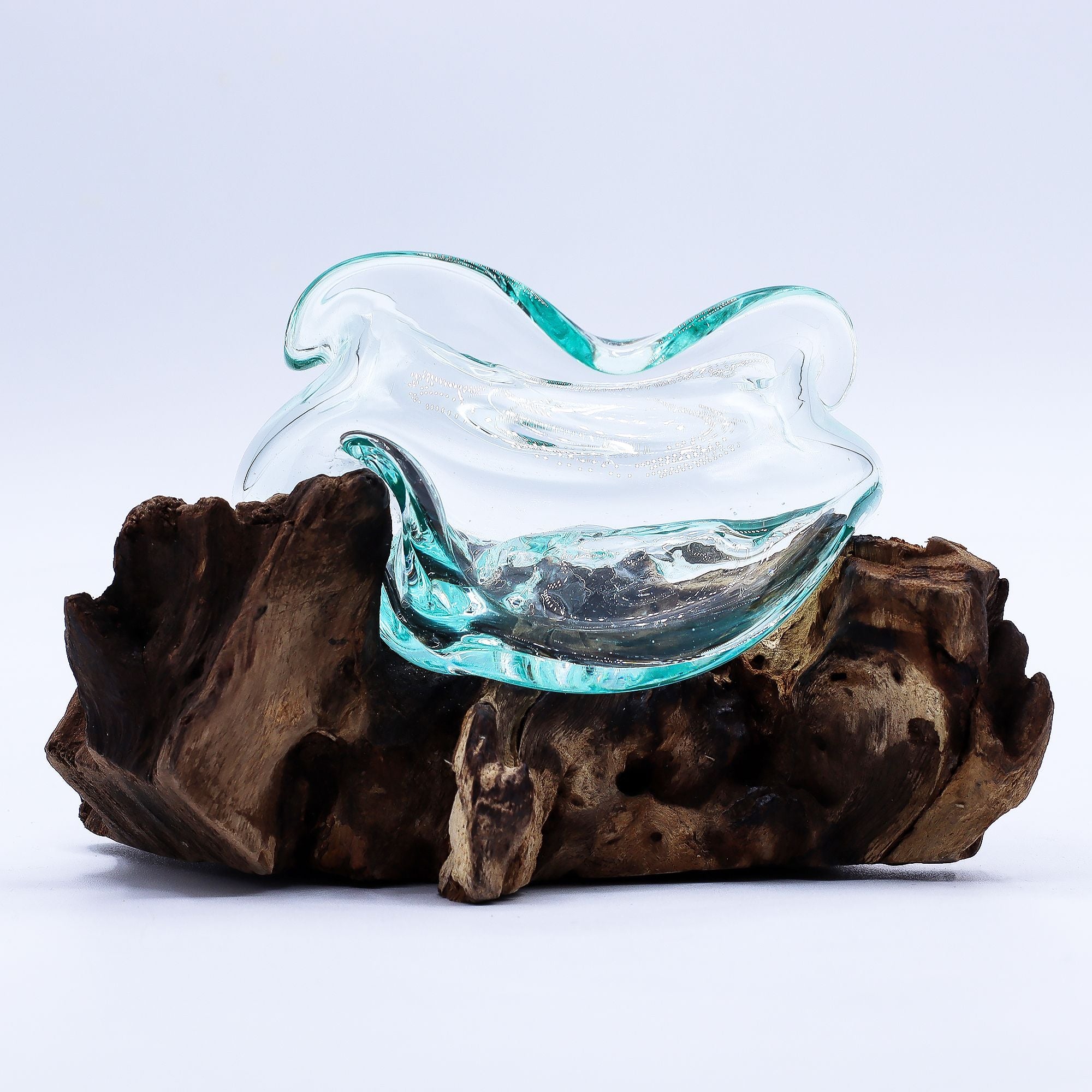 Molten Glass Wavy Bowl on Wood 18cm for Unique Home Décor