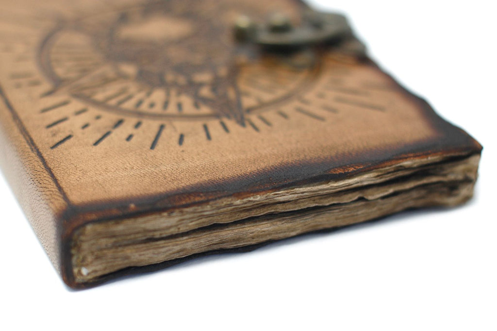 Leather Pentagon & Skull Notebook with Burns Detail 7x5 Inches