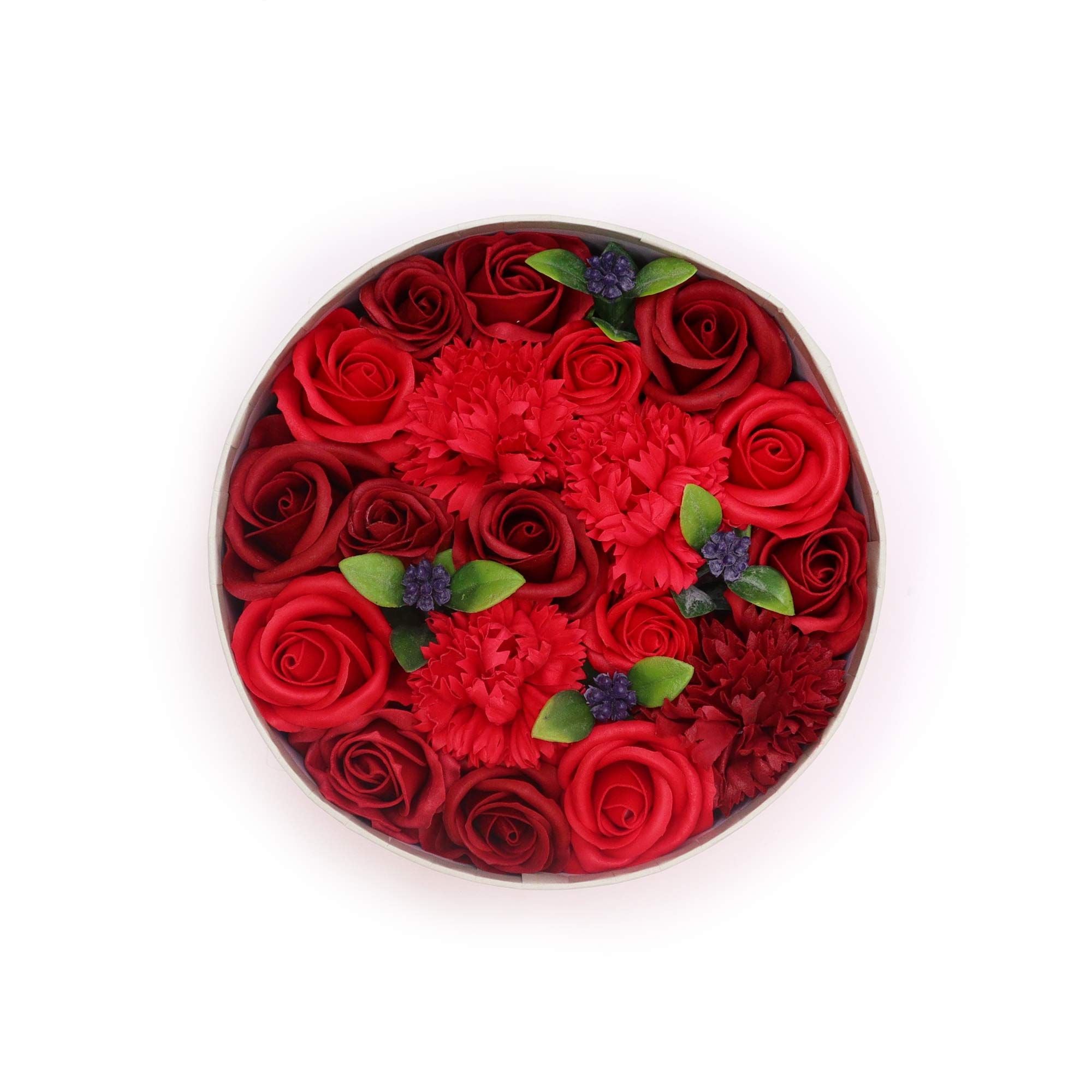 Round Box of Classic Red Roses Soap Flower Gift Set for Her