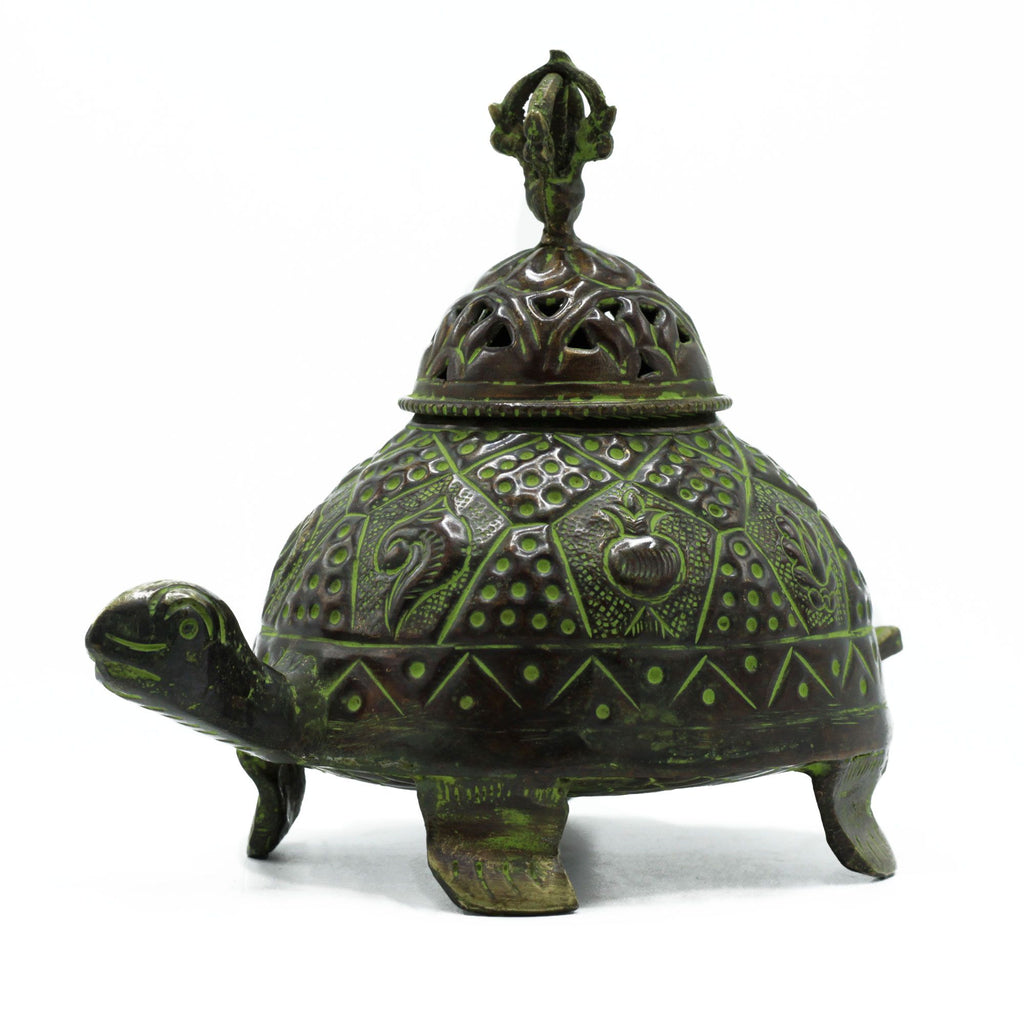 Brass Verdigris Tibetan Turtle Incense Holder for Elegant Spaces