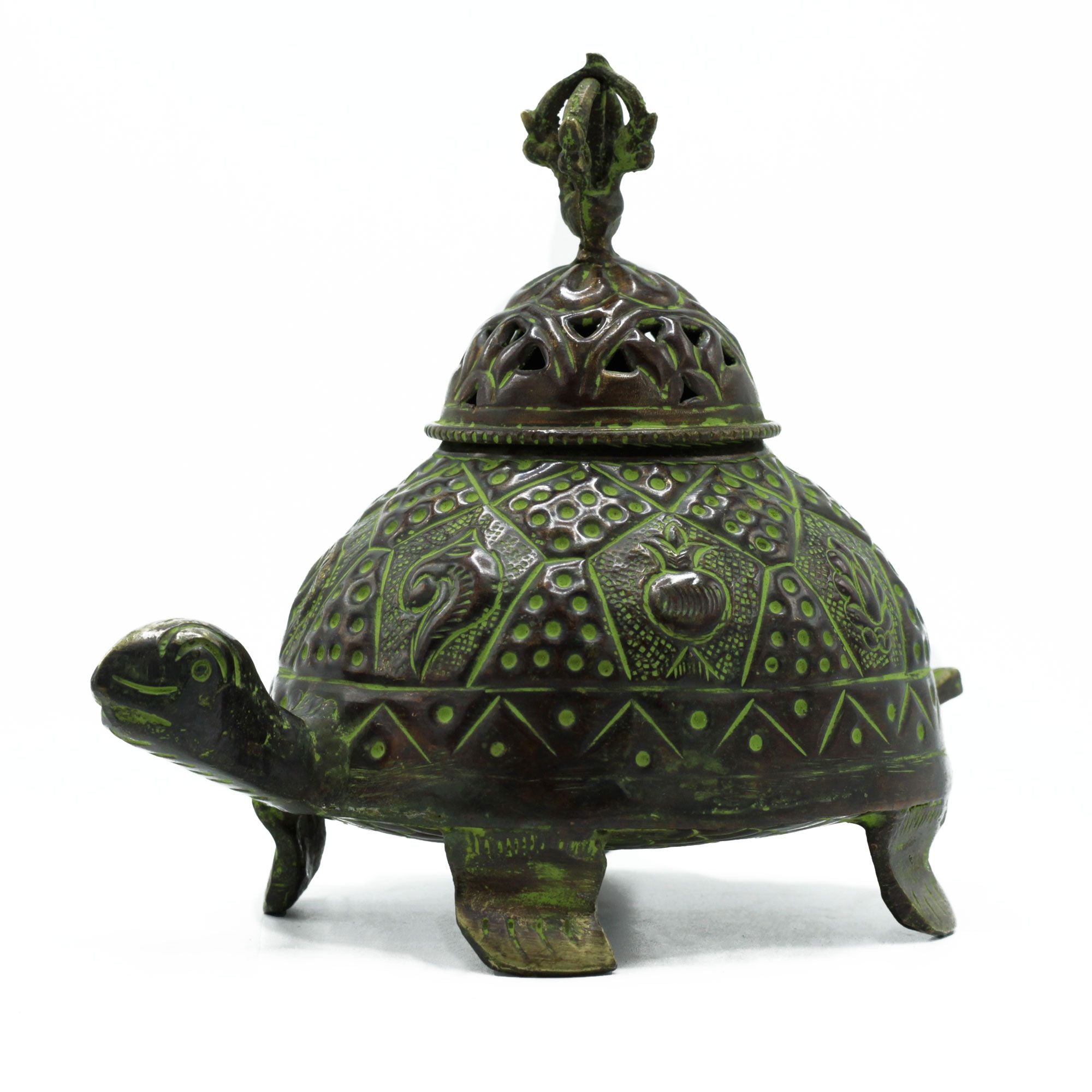 Brass Verdigris Tibetan Turtle Incense Holder for Elegant Spaces