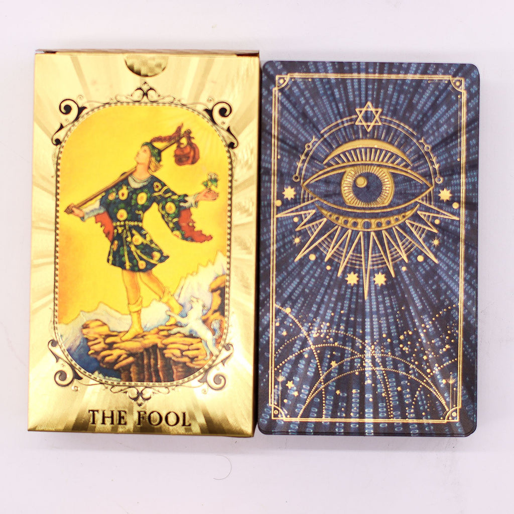 Blue and Gold Foil Tarot Card Set with All Seeing Eye and Booklet
