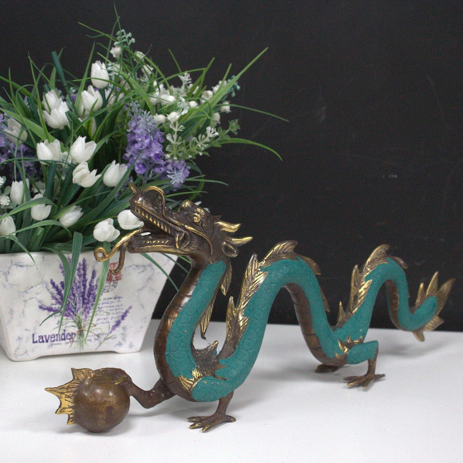 Fengshui Medium Dragon with Ball 27cm for Home Serenity and Peace