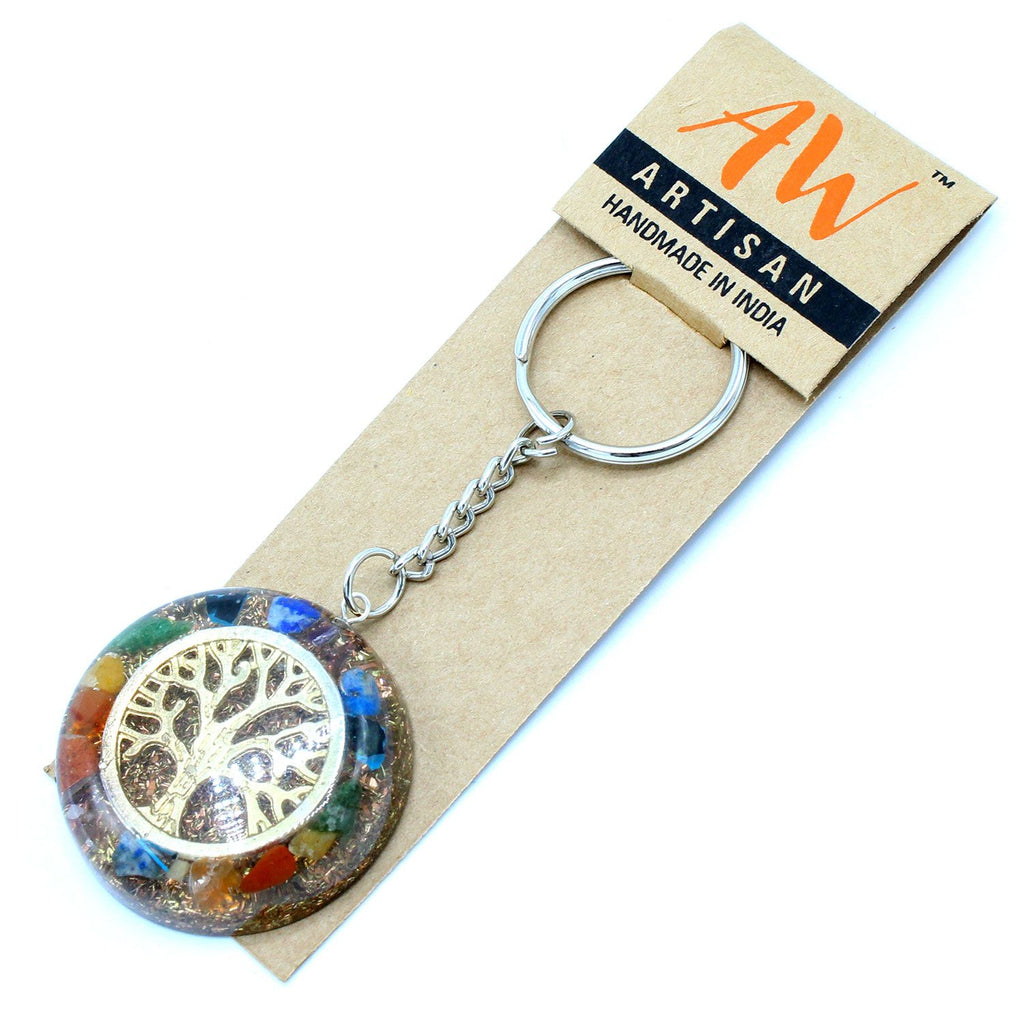 Orgonite Power Keyring with Tree of Life and Vibrant Gemstones